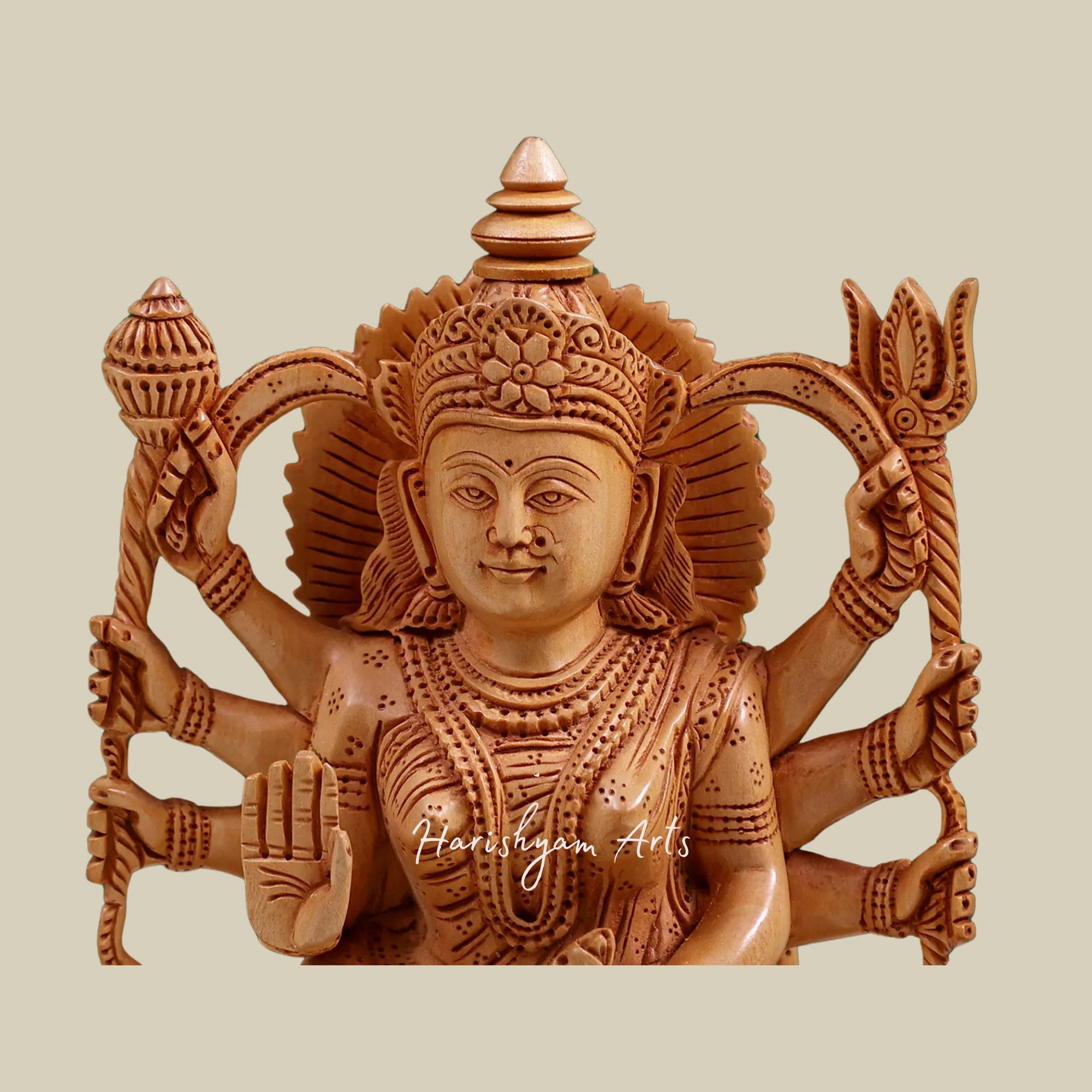 9" Eight-Armed Goddess Durga Exquisite Wooden Sculpture for Worship and Decor3