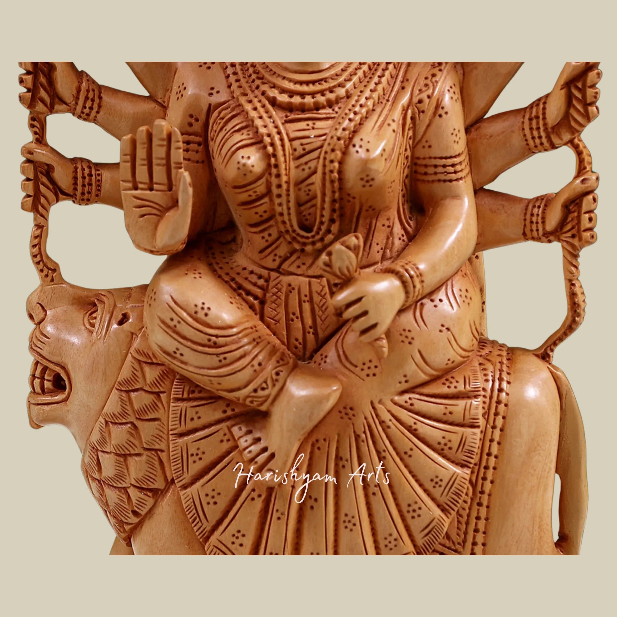 9" Eight-Armed Goddess Durga Exquisite Wooden Sculpture for Worship and Decor4
