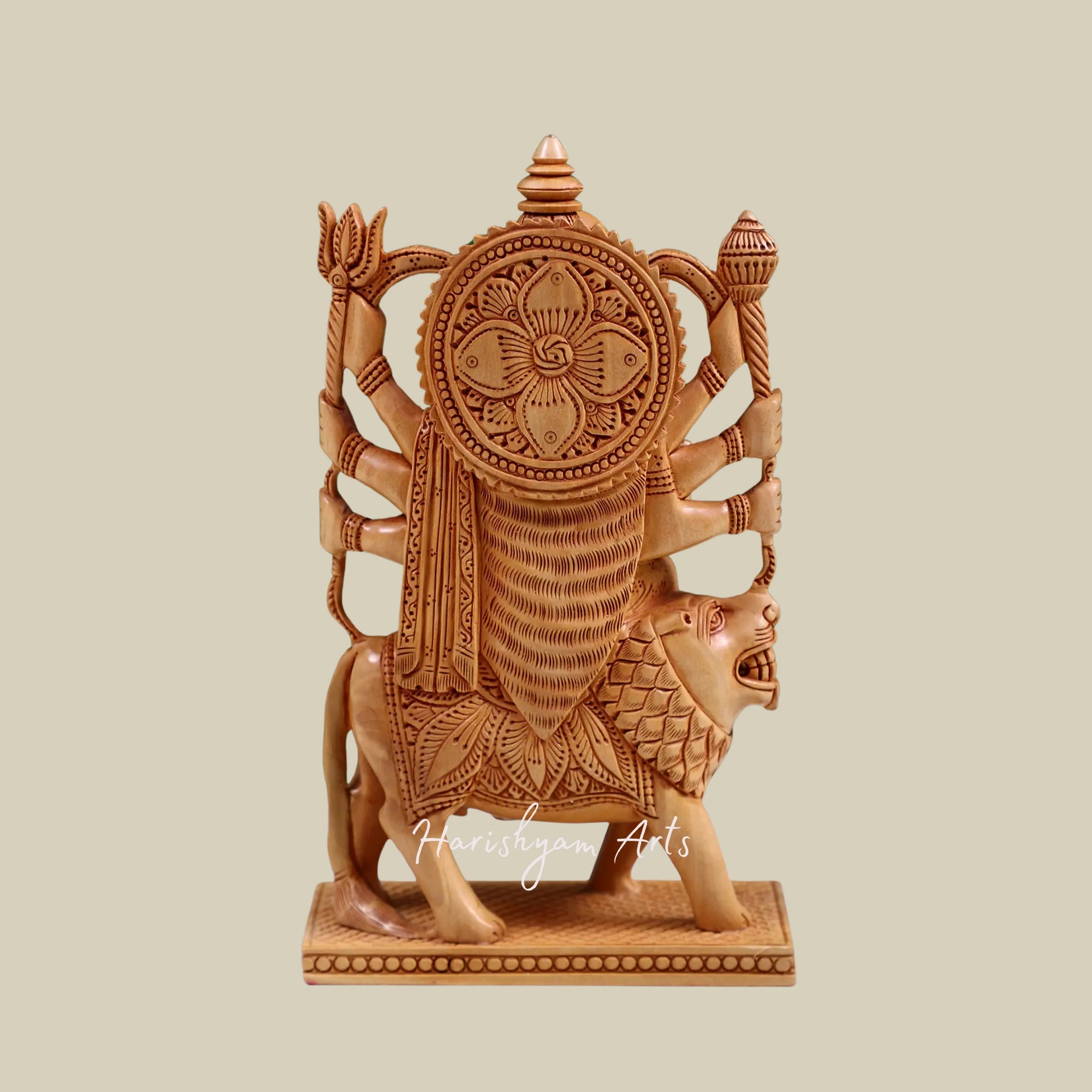 9" Eight-Armed Goddess Durga Exquisite Wooden Sculpture for Worship and Decor6