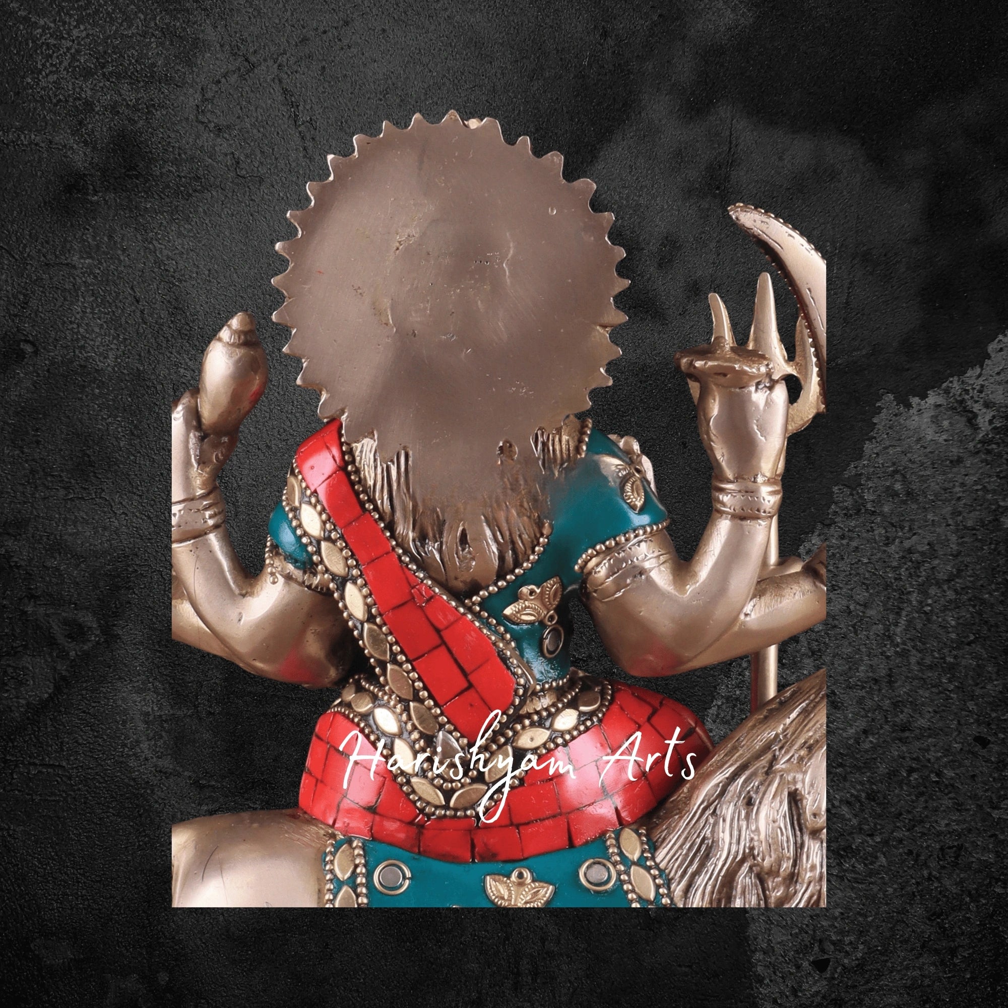 9" Goddess Durga Maa Brass Murti with Intricate Stonework