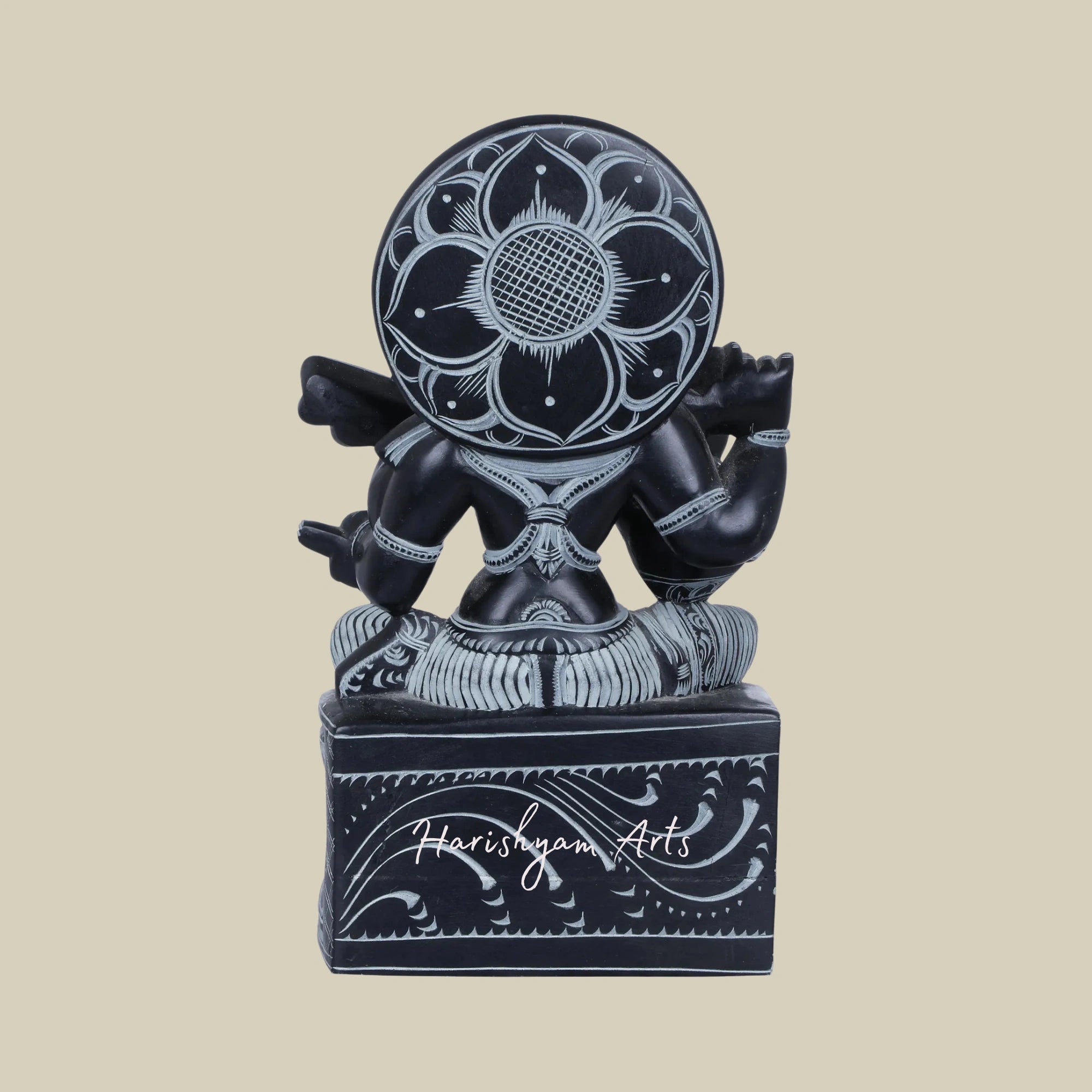 9" Goddess Saraswati with Lotus Aureole Graceful Marble Sculpture