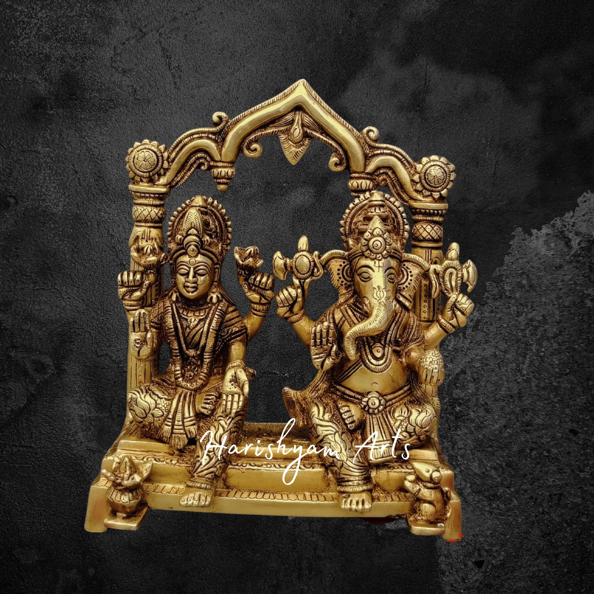 9" Lakshmi Ganesha Brass Statue for Puja Room