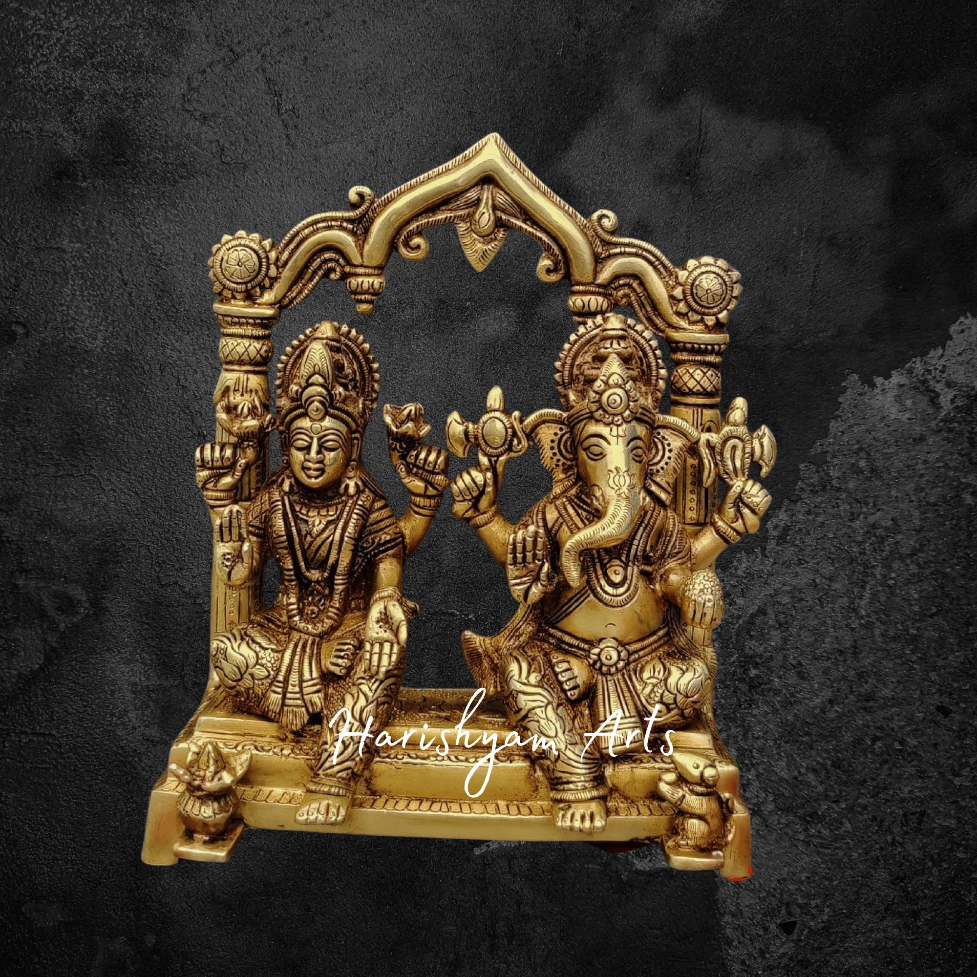 9" Lakshmi Ganesha Brass Statue for Puja Room