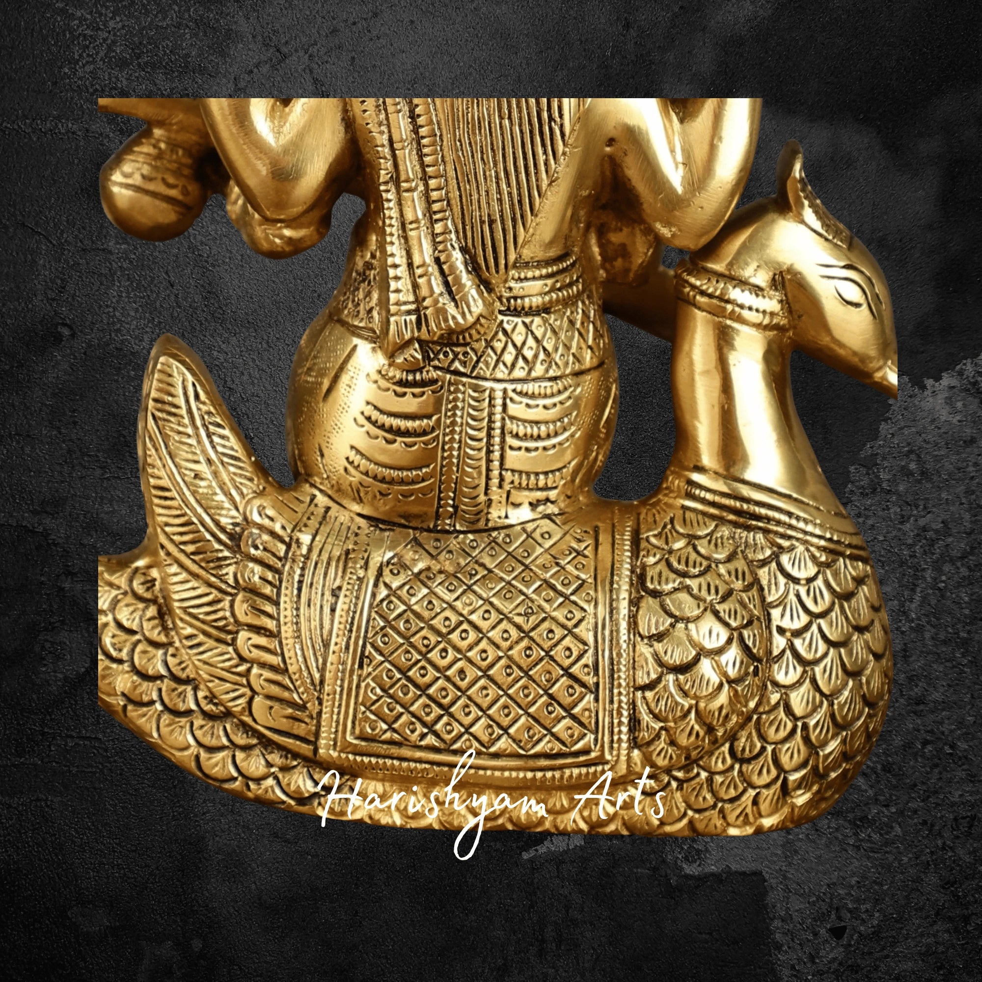 9" Pure Brass Saraswati Statue Riding Swan Ideal for Knowledge Blessings