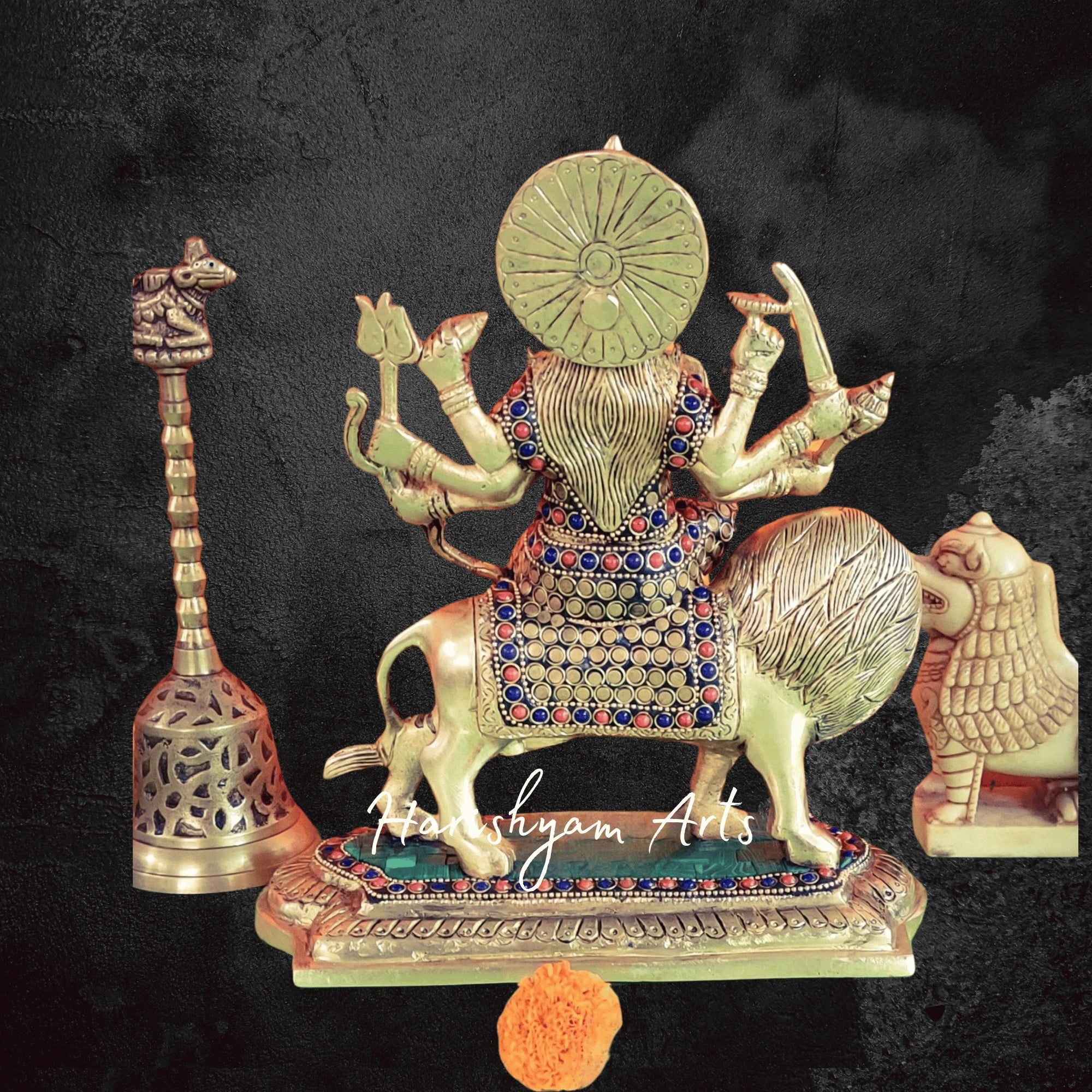 9" Superfine Brass Durga Maa Idol with Stonework for Navratri Pooja