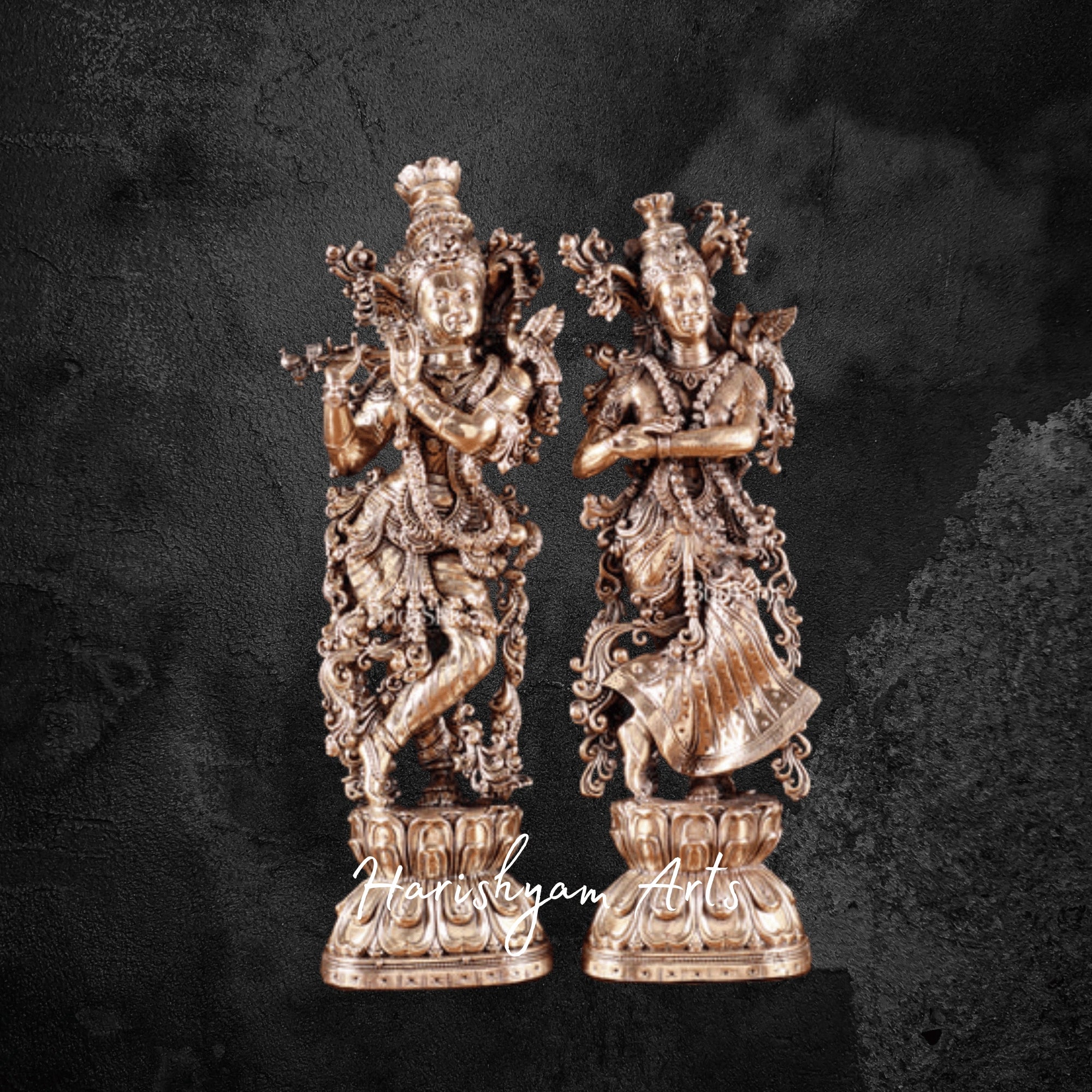 9" Superfine Radha Krishna Idol Set in Pure Brass for Mandir