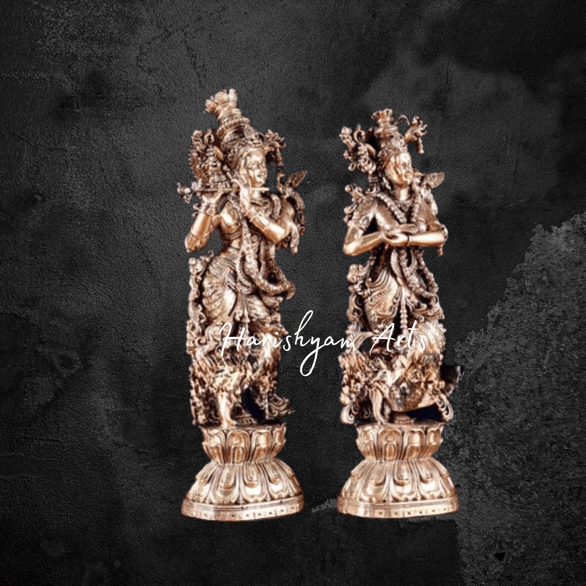 9" Superfine Radha Krishna Idol Set in Pure Brass for Mandir