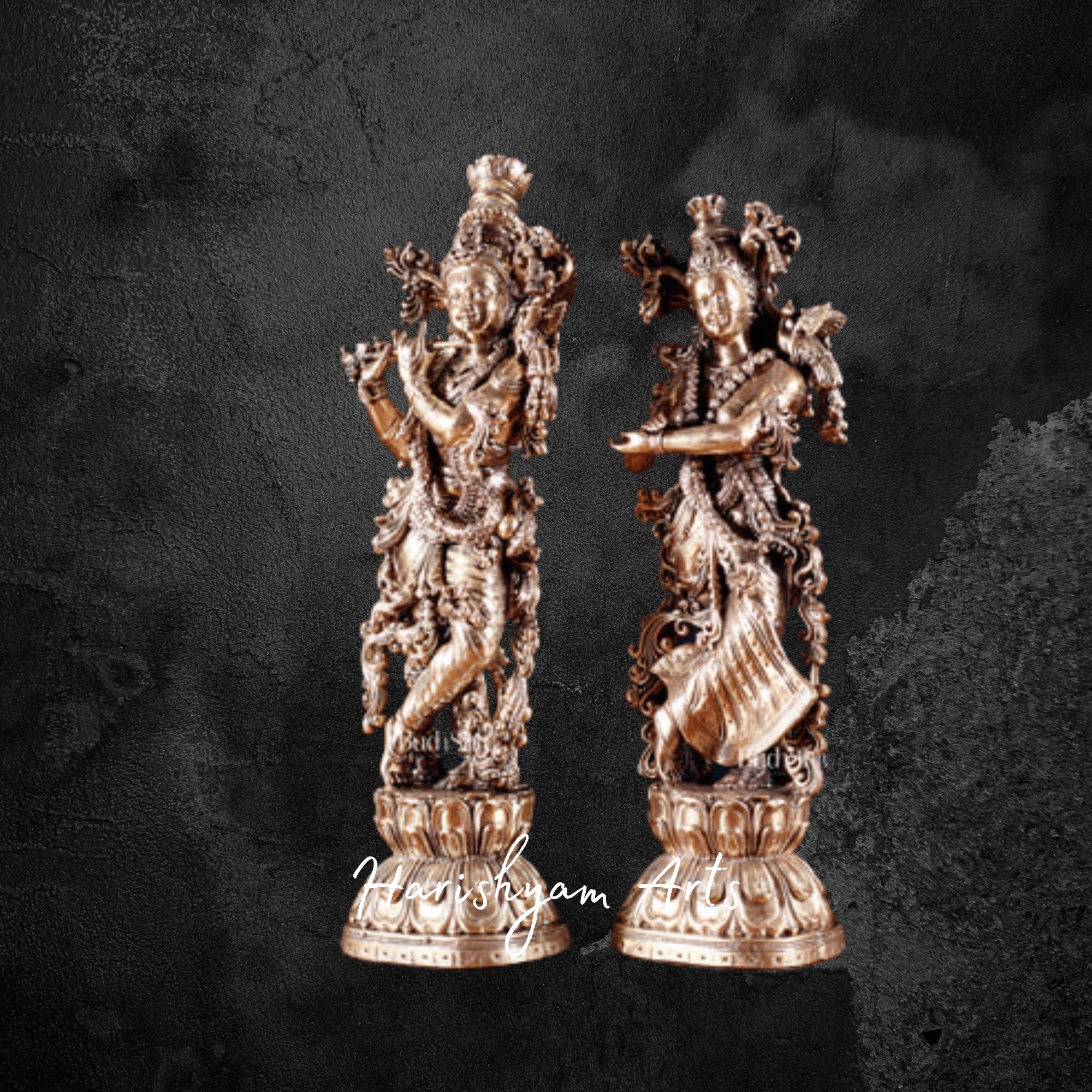 9" Superfine Radha Krishna Idol Set in Pure Brass for Mandir