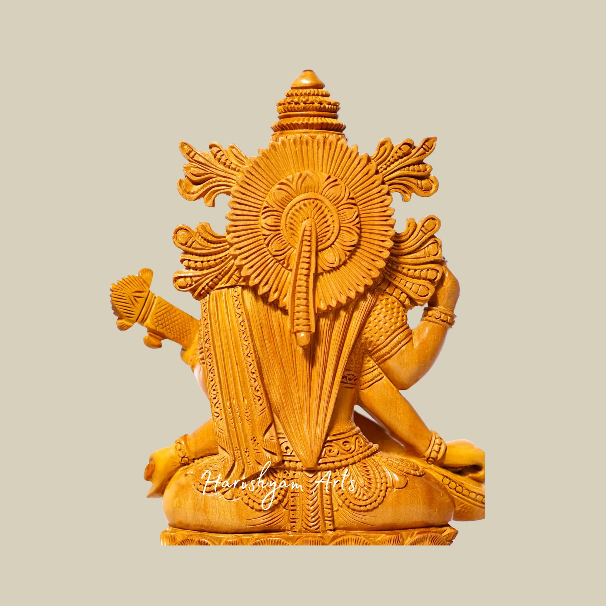 9" Vintage Saraswati Sandalwood Idol Goddess of Knowledge, Art, and Wisdom1