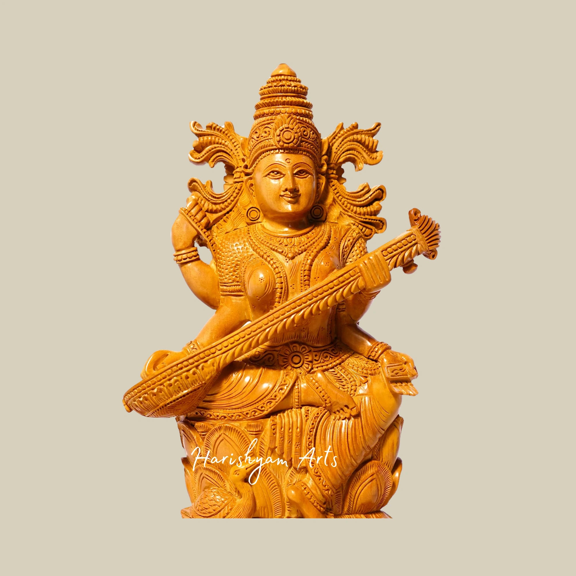 9" Vintage Saraswati Sandalwood Idol Goddess of Knowledge, Art, and Wisdom11
