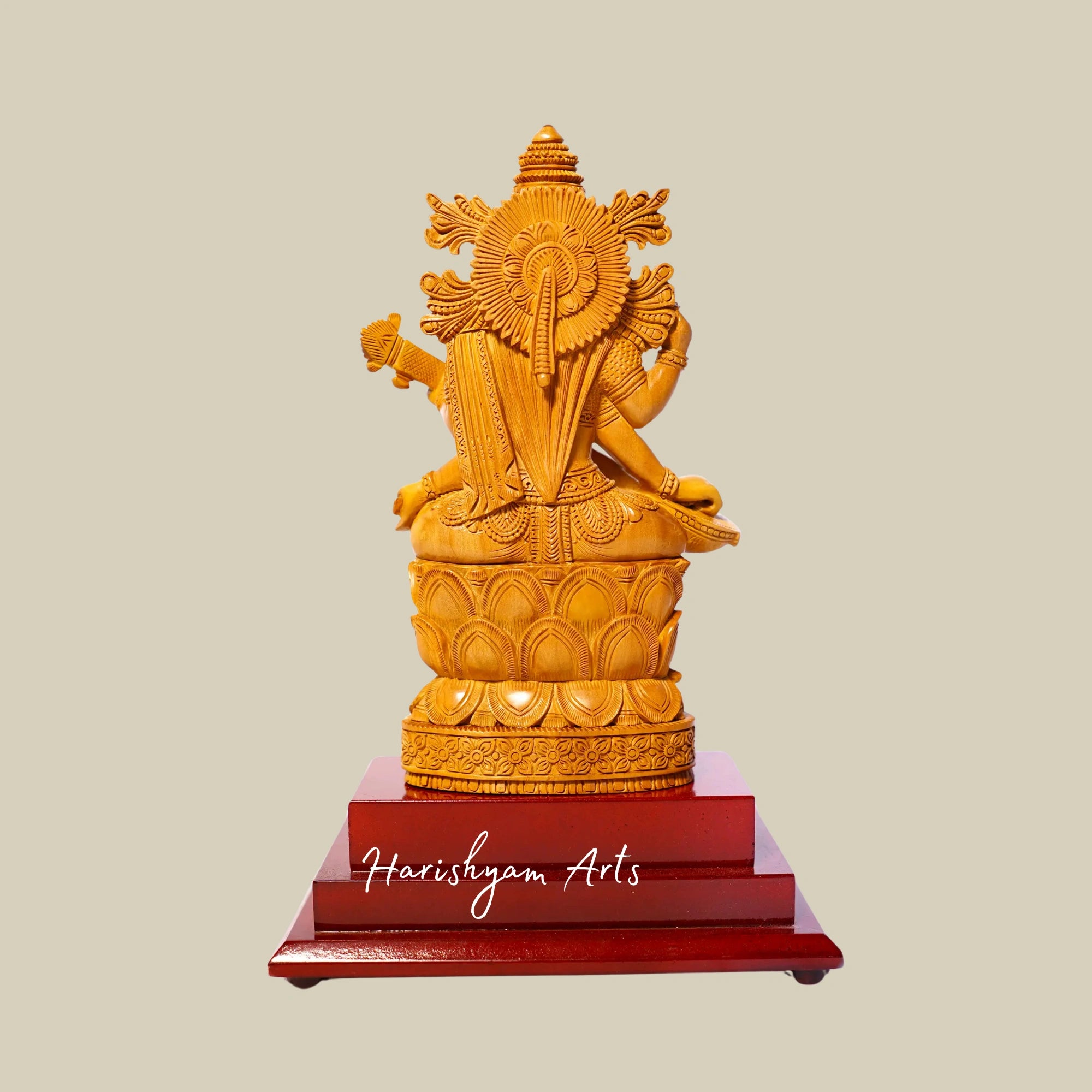 9" Vintage Saraswati Sandalwood Idol Goddess of Knowledge, Art, and Wisdom2