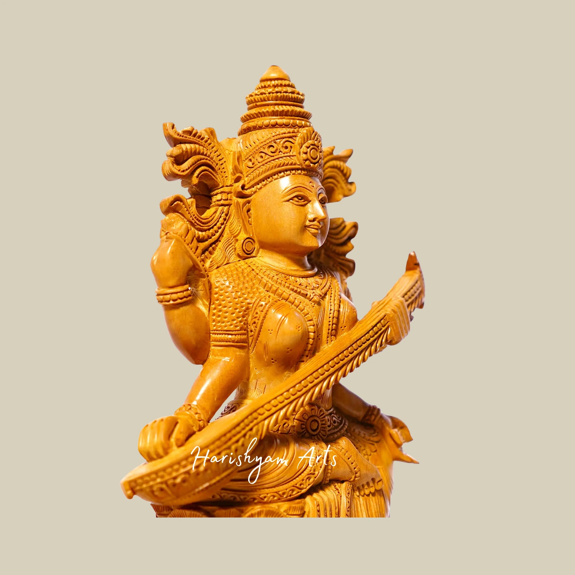 9" Vintage Saraswati Sandalwood Idol Goddess of Knowledge, Art, and Wisdom5