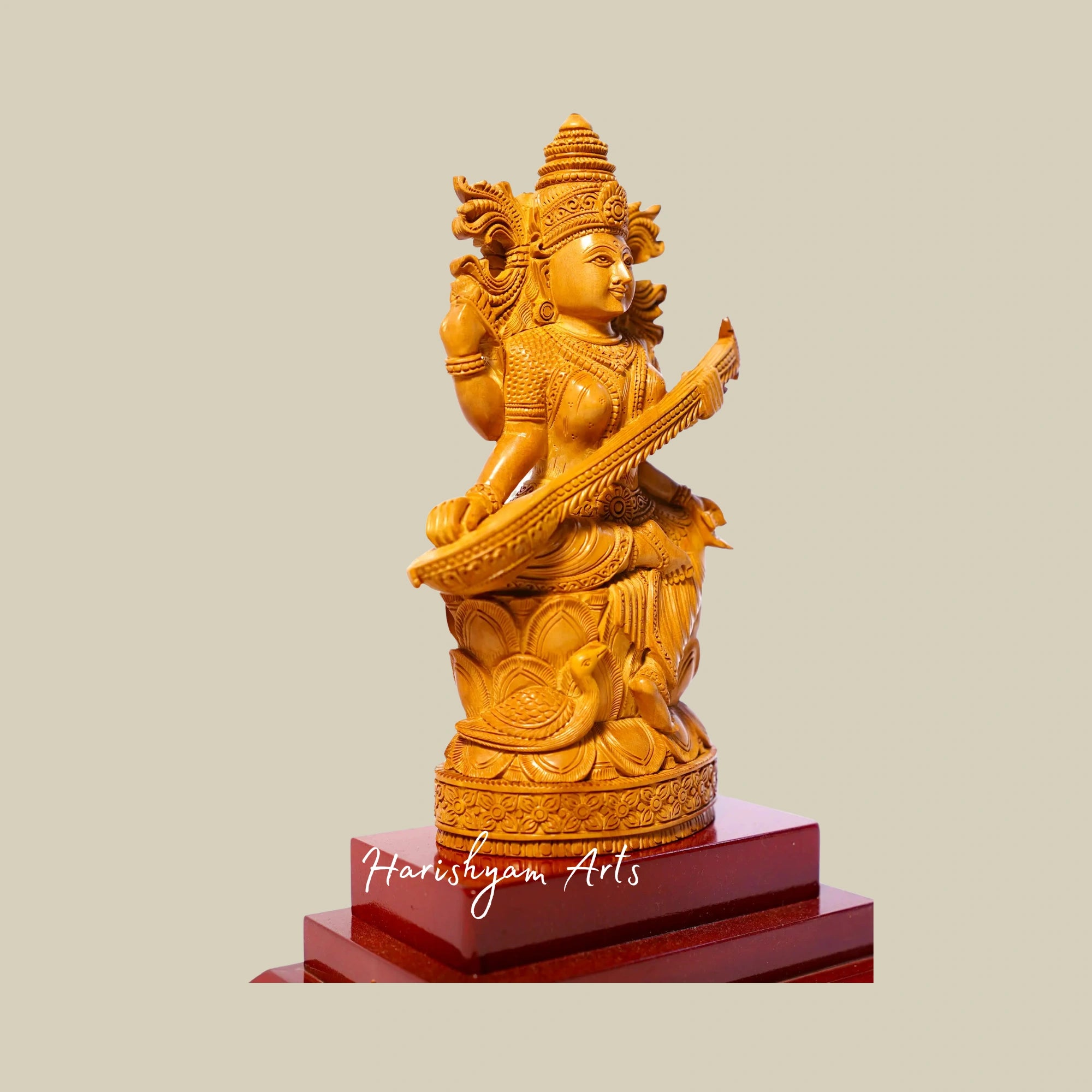 9" Vintage Saraswati Sandalwood Idol Goddess of Knowledge, Art, and Wisdom6