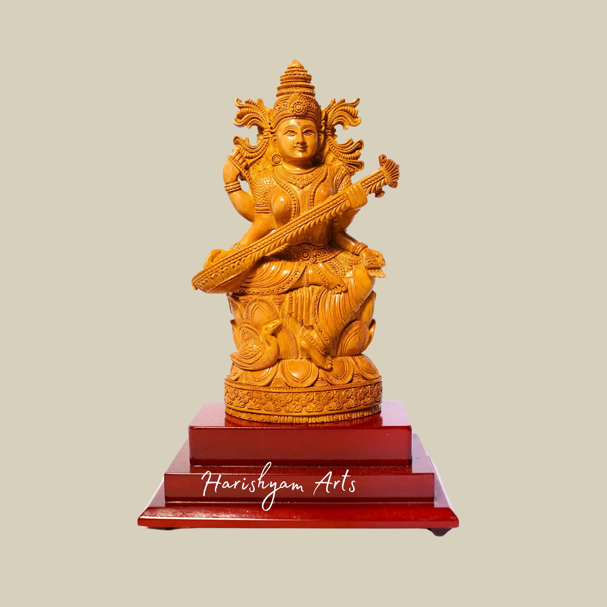 9" Vintage Saraswati Sandalwood Idol Goddess of Knowledge, Art, and Wisdom7