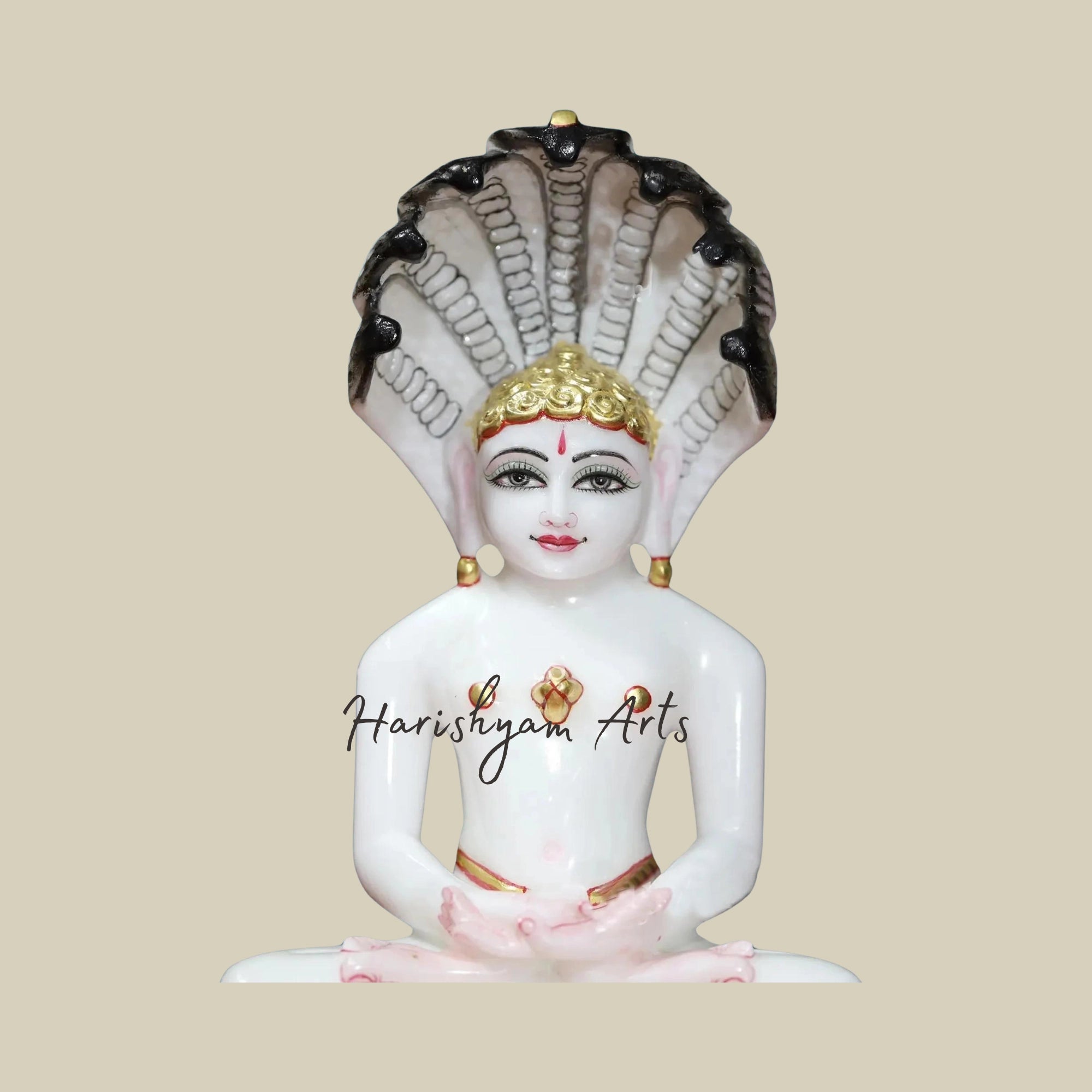 9" Handmade Parshwanath Marble Statue1