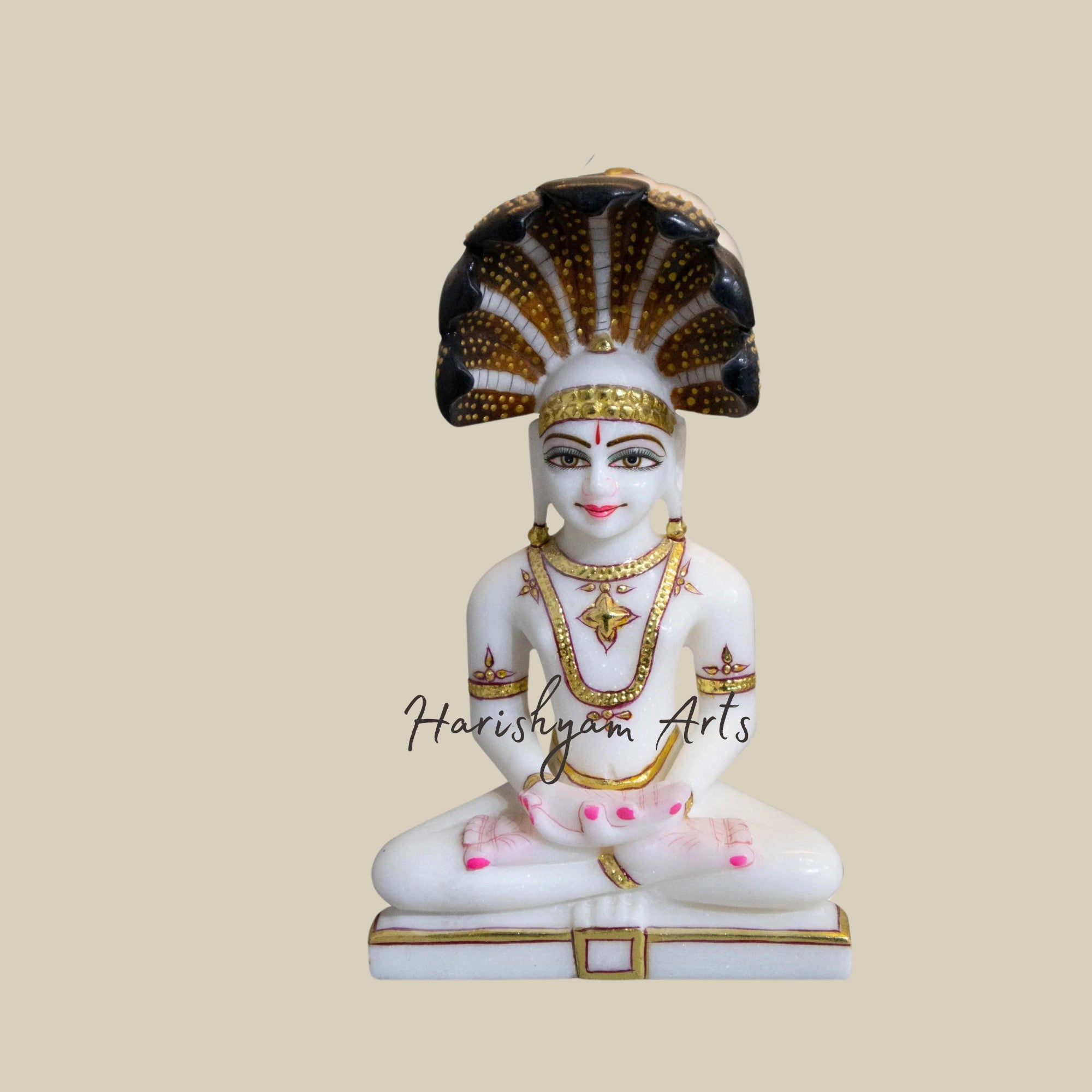 9" Marble Parshwanath Statue with Serpent