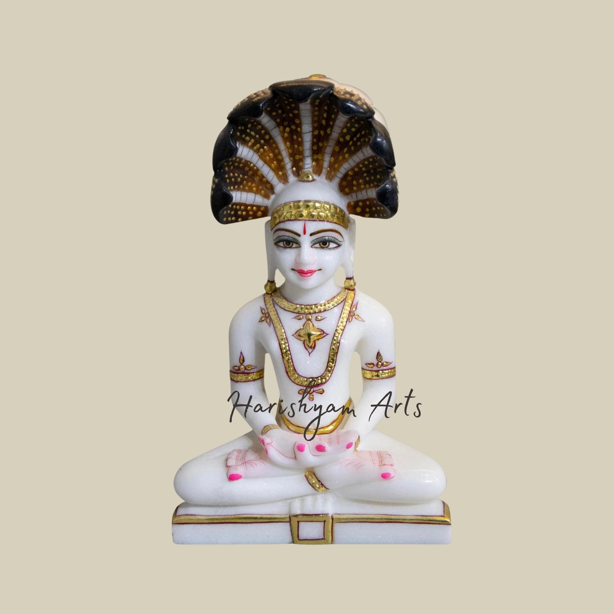 9" Marble Parshwanath Statue with Serpent