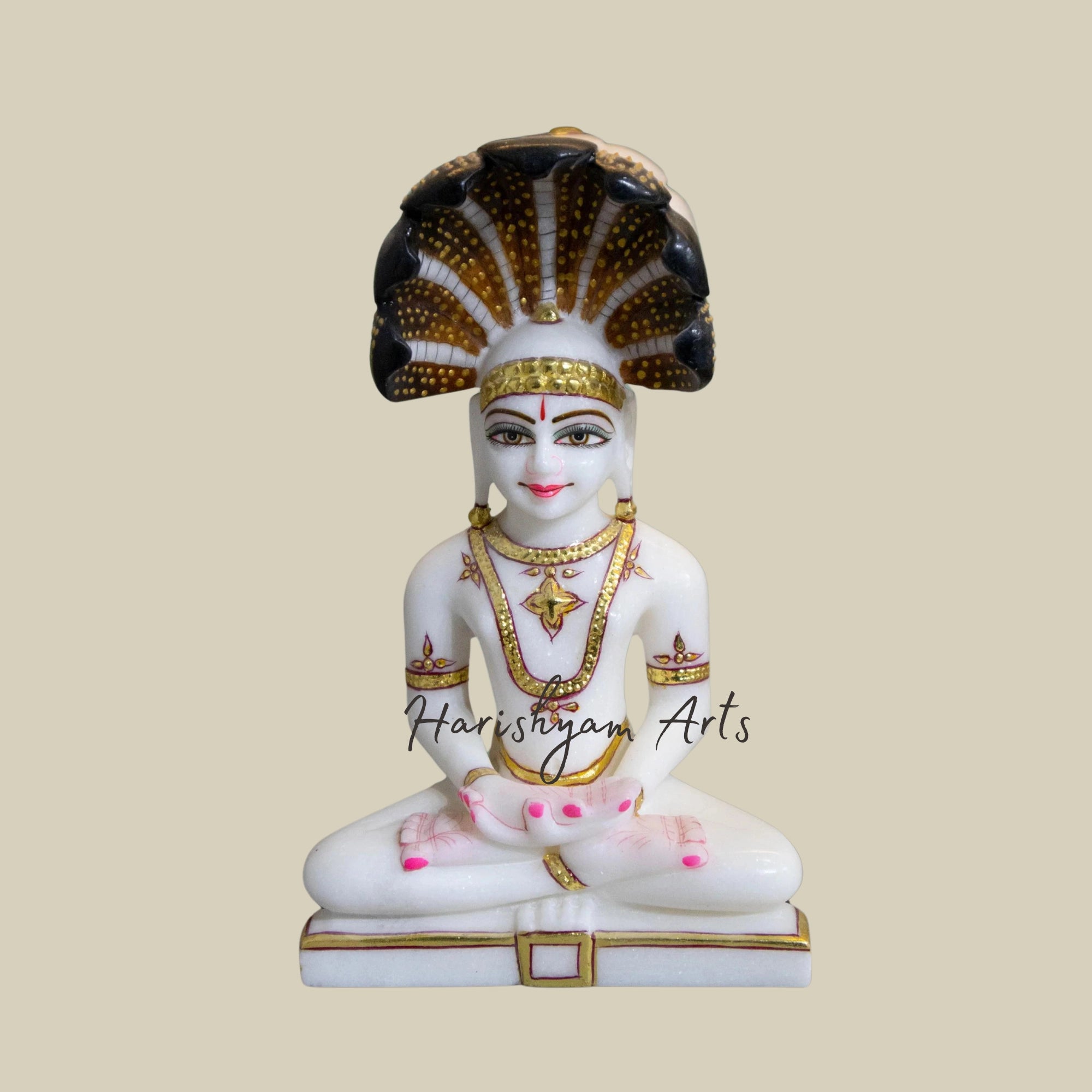 9" Marble Parshwanath Statue with Serpent