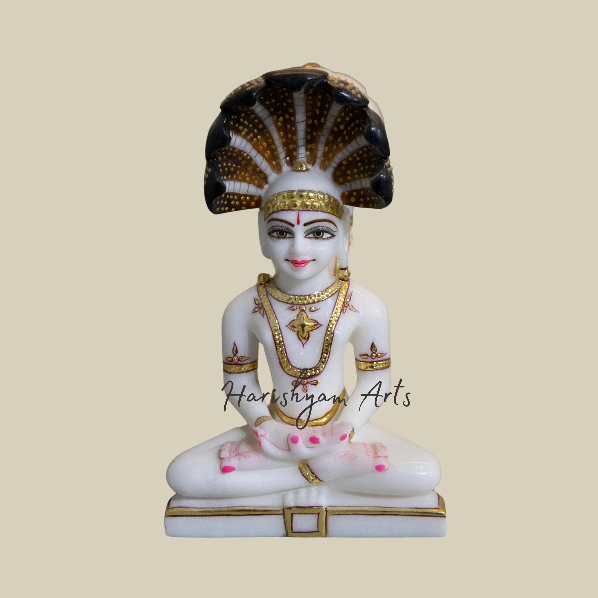 9" Marble Parshwanath Statue with Serpent