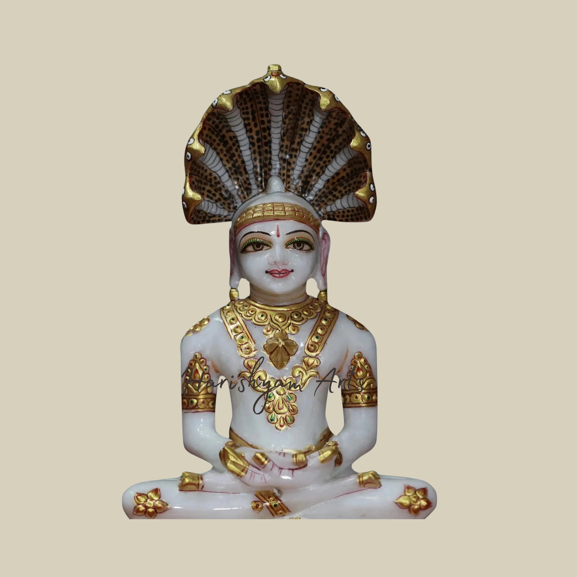 9" Parshwanath Marble Statue with Gold Foil Work2