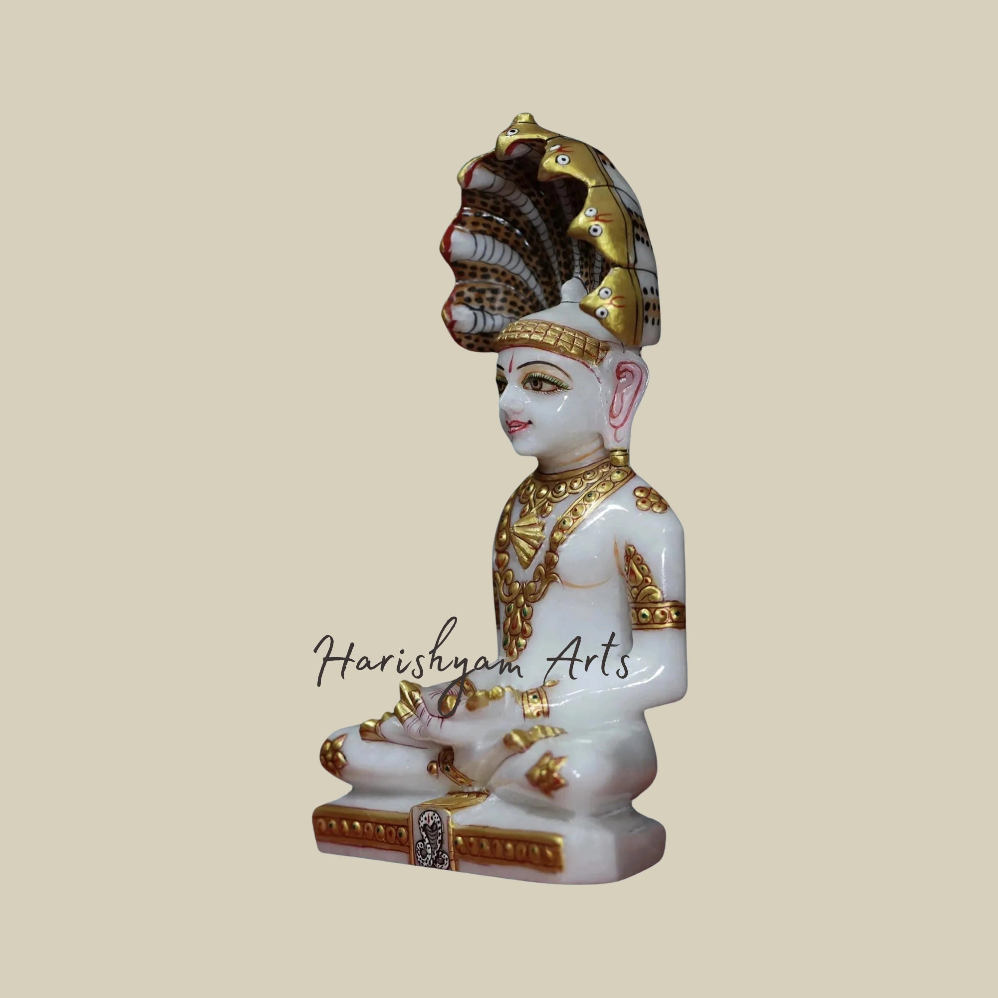 9" Parshwanath Marble Statue with Gold Foil Work3