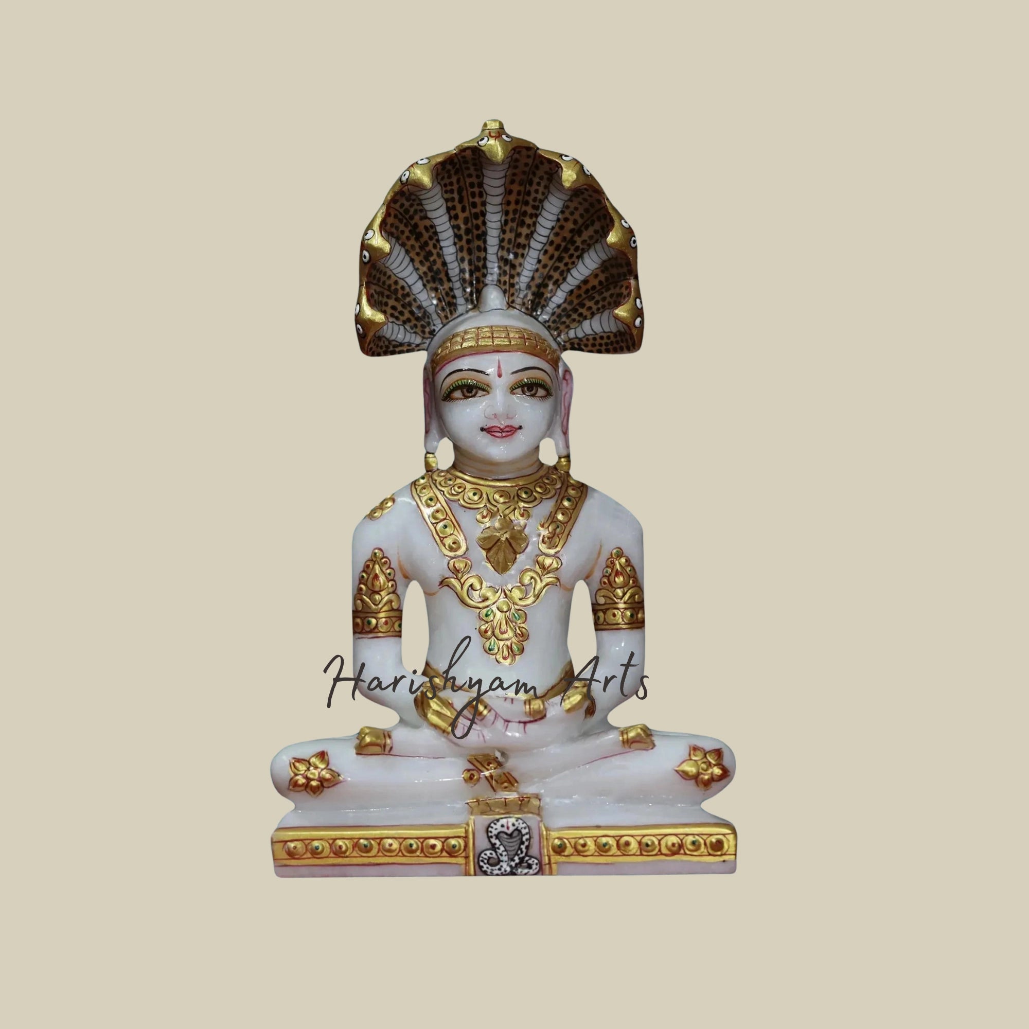 9" Parshwanath Marble Statue with Gold Foil Work2