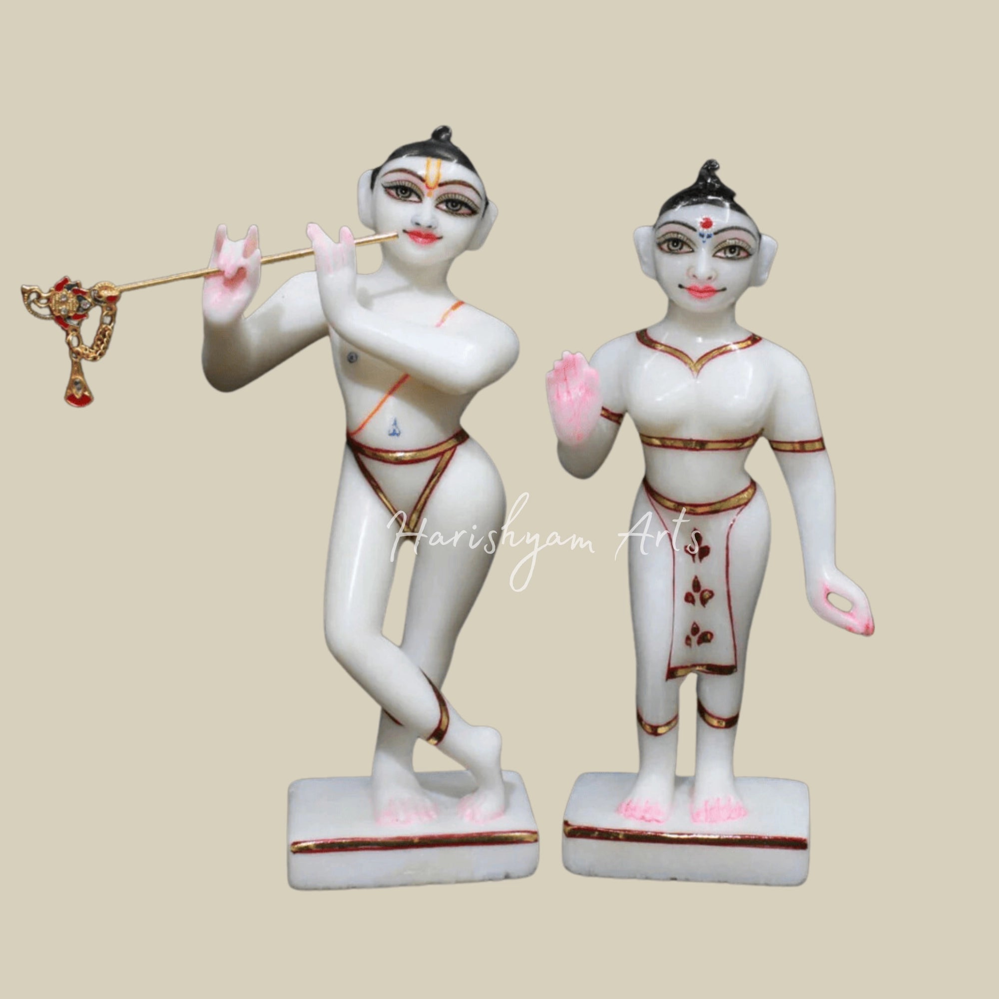 9" Small Iskcon Radha Krishna Marble Murti for Homes and Temple
