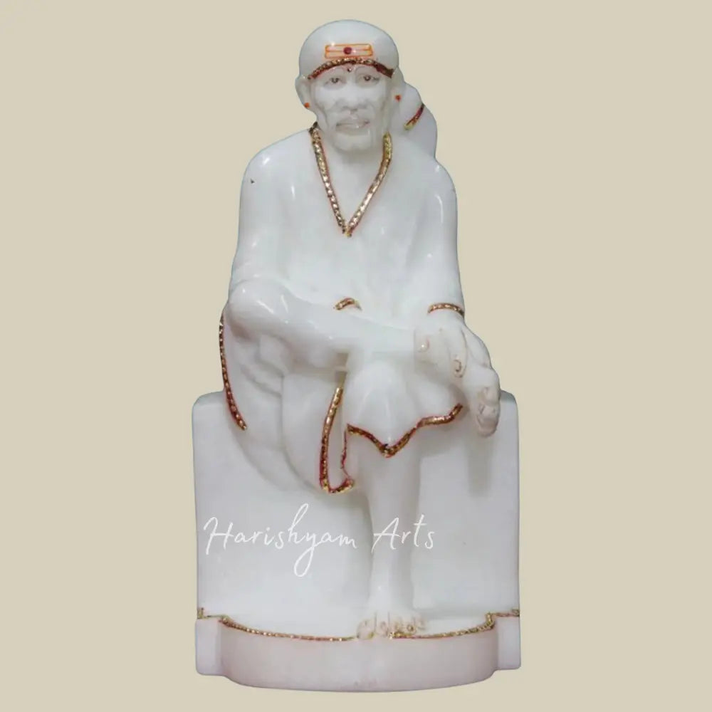 9" Shirdi Sai Baba White Makrana Marble Statue
