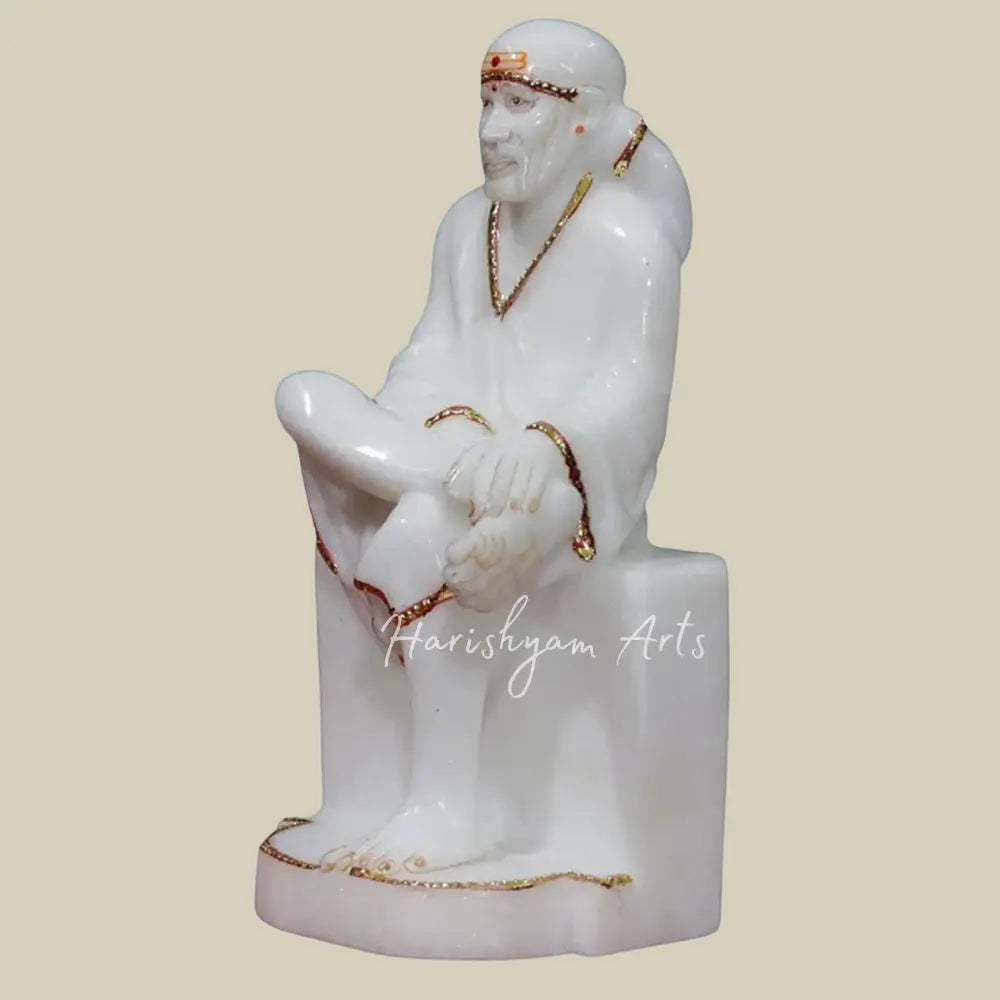 9" Shirdi Sai Baba White Makrana Marble Statue