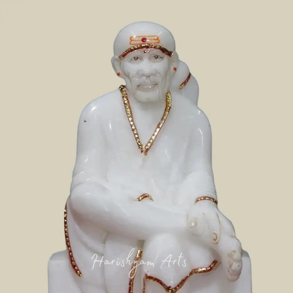 9" Shirdi Sai Baba White Makrana Marble Statue