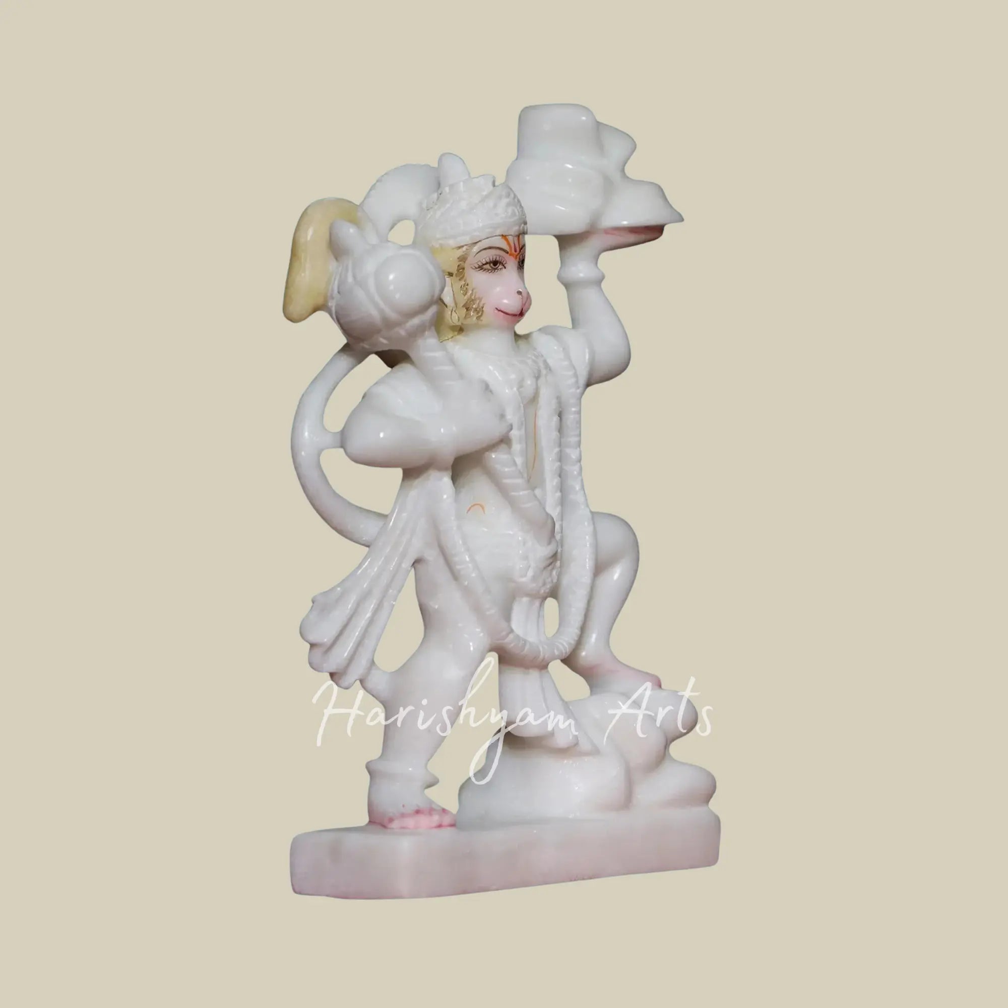 9 inches Small Veer Hanuman Carrying Sanjeevani Mountain Marble Moorti