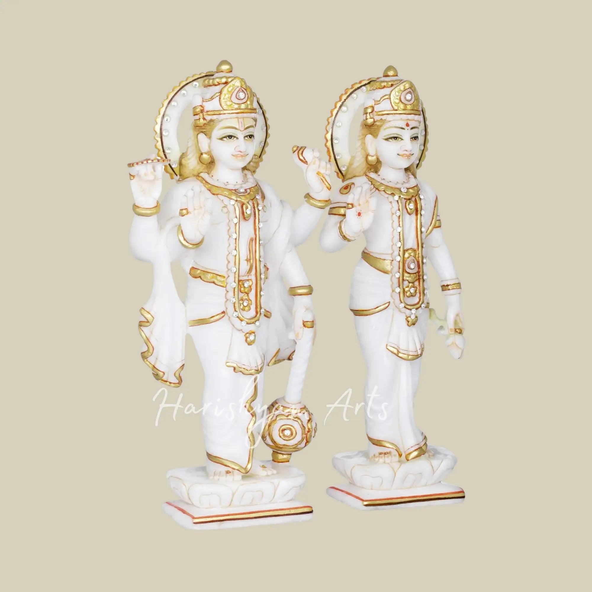 9 inches Small White Marble Vishnu-Lakshmi Murti
