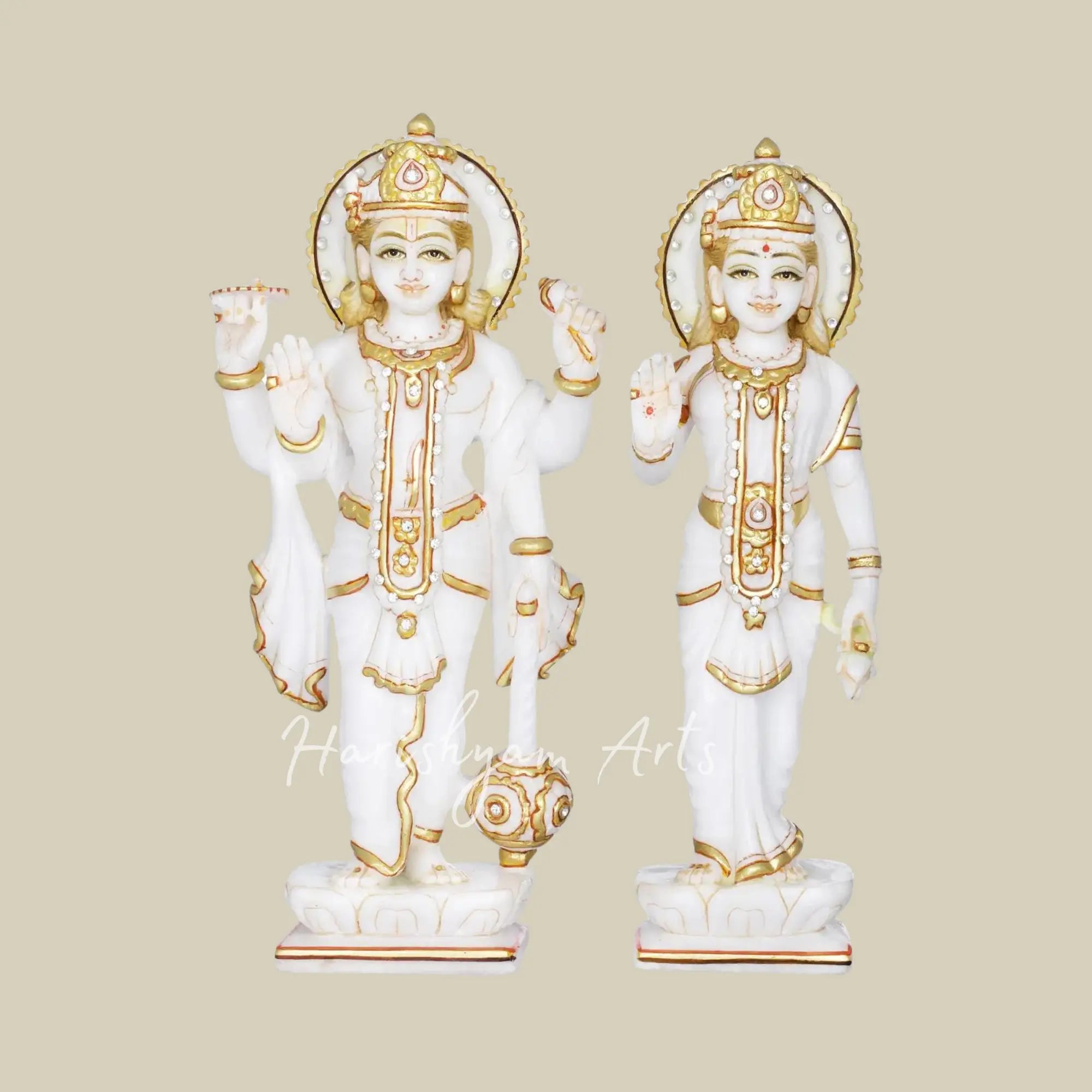 9 inches Small White Marble Vishnu-Lakshmi Murti 1