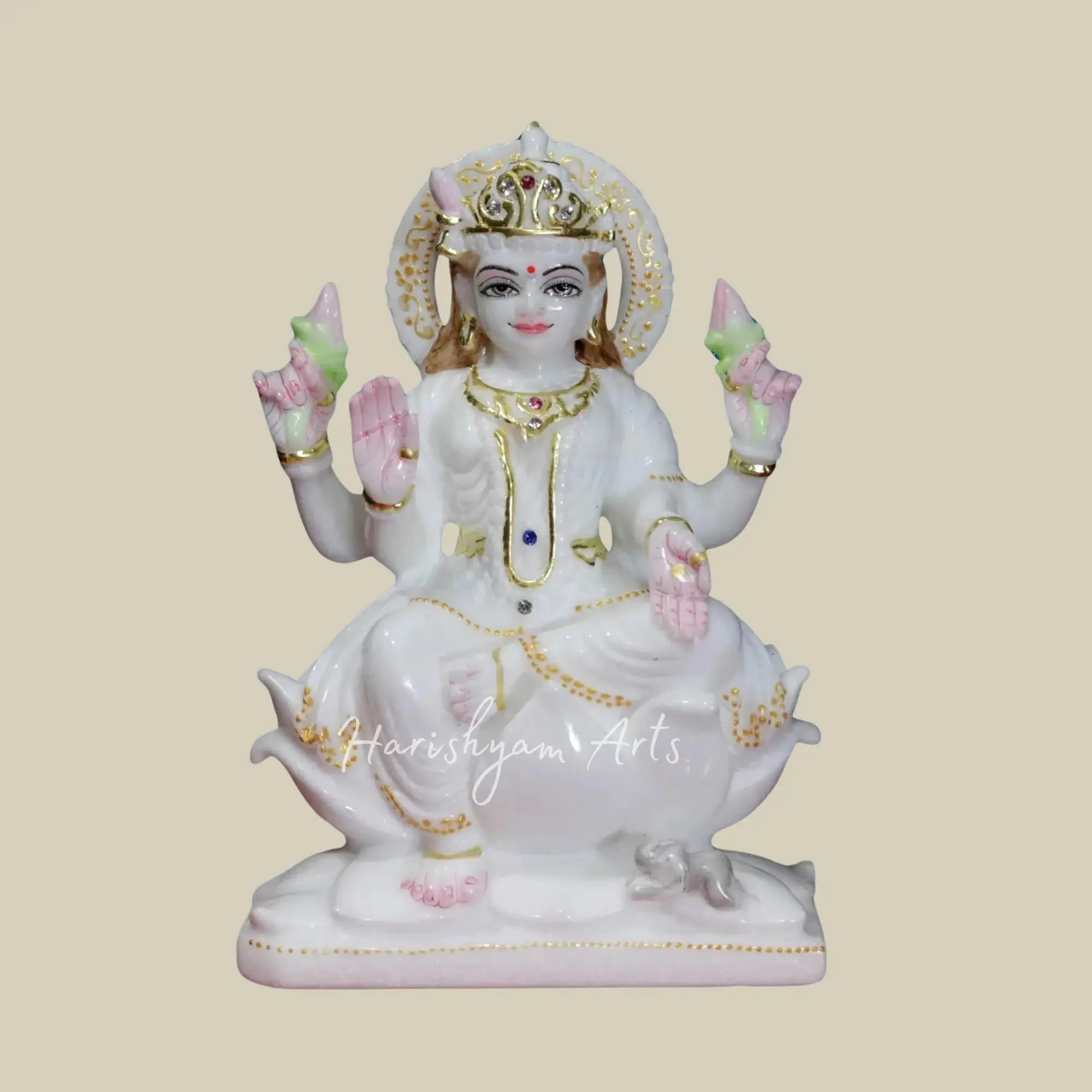 9 inches goddess laxmi murti white marble