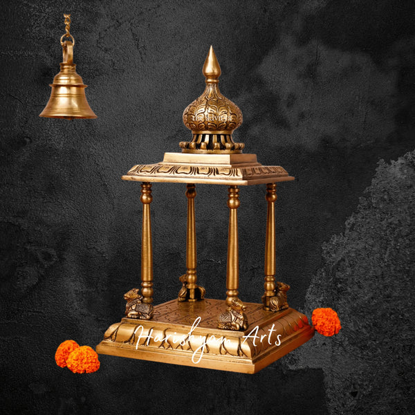 Antique Brass Temple with Sacred Nandi Idol for Home Puja Space