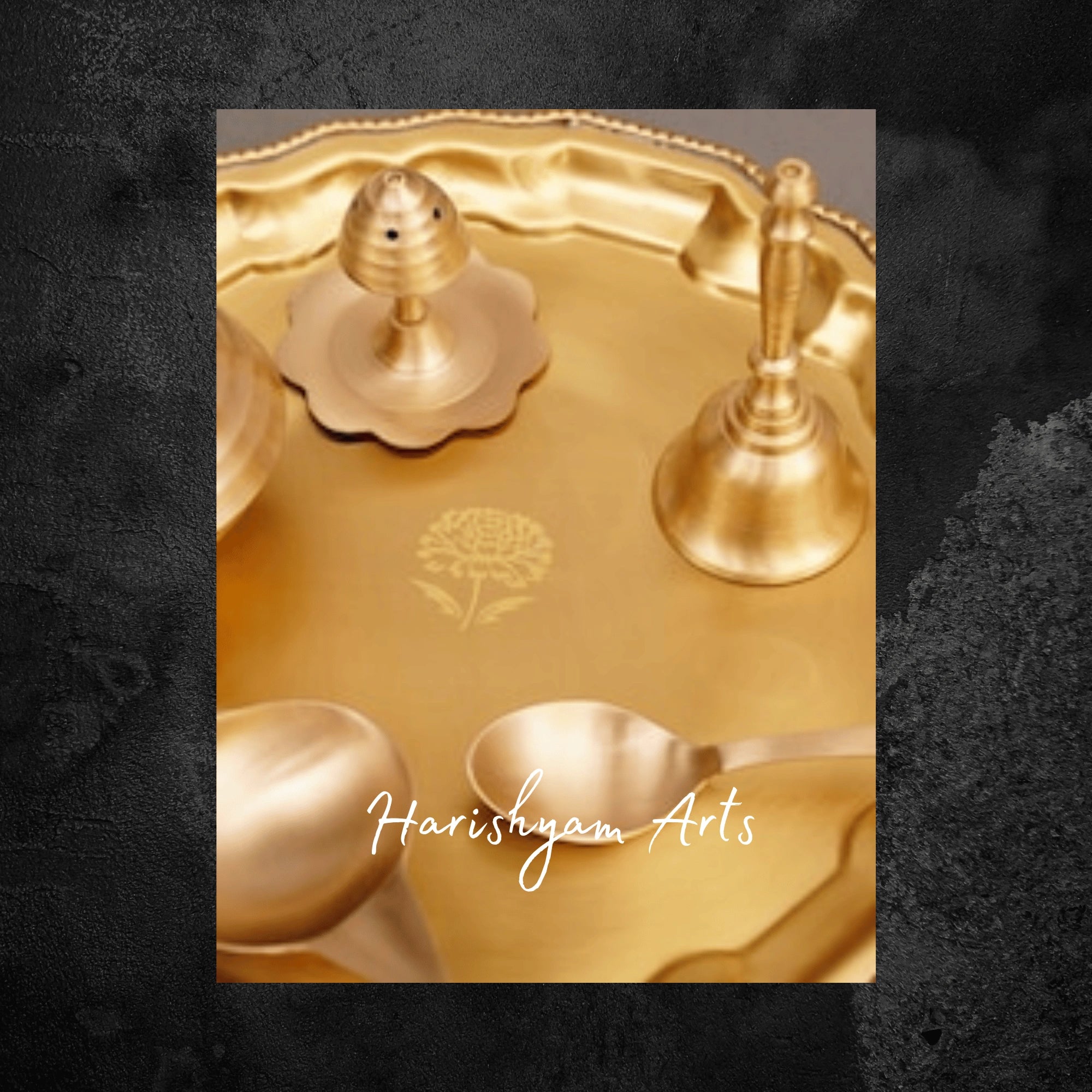Antique Finish Golden Brass Puja Thali for Traditional Home Worship