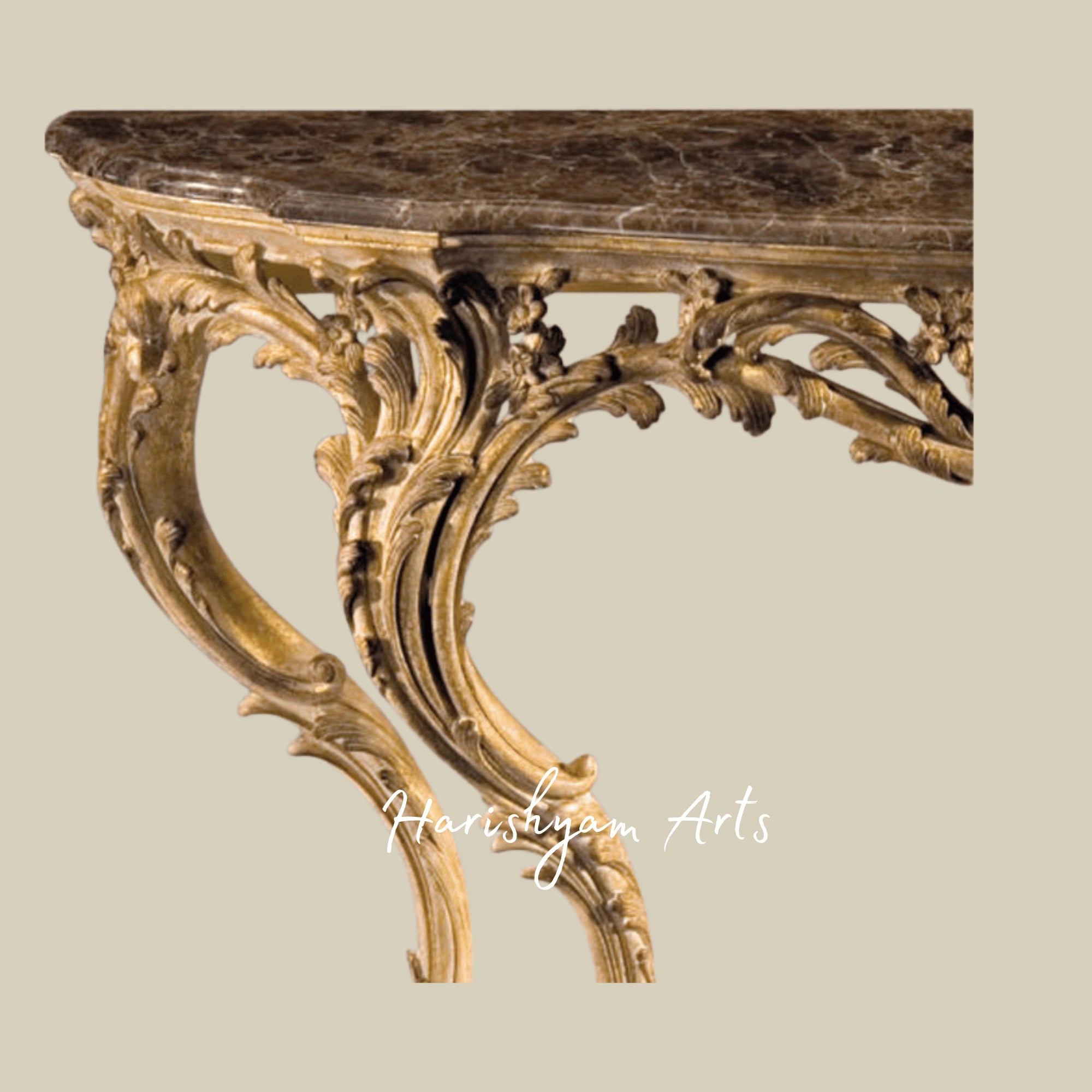 Antique Gold Leaf Wooden Console Table with Marble Top4
