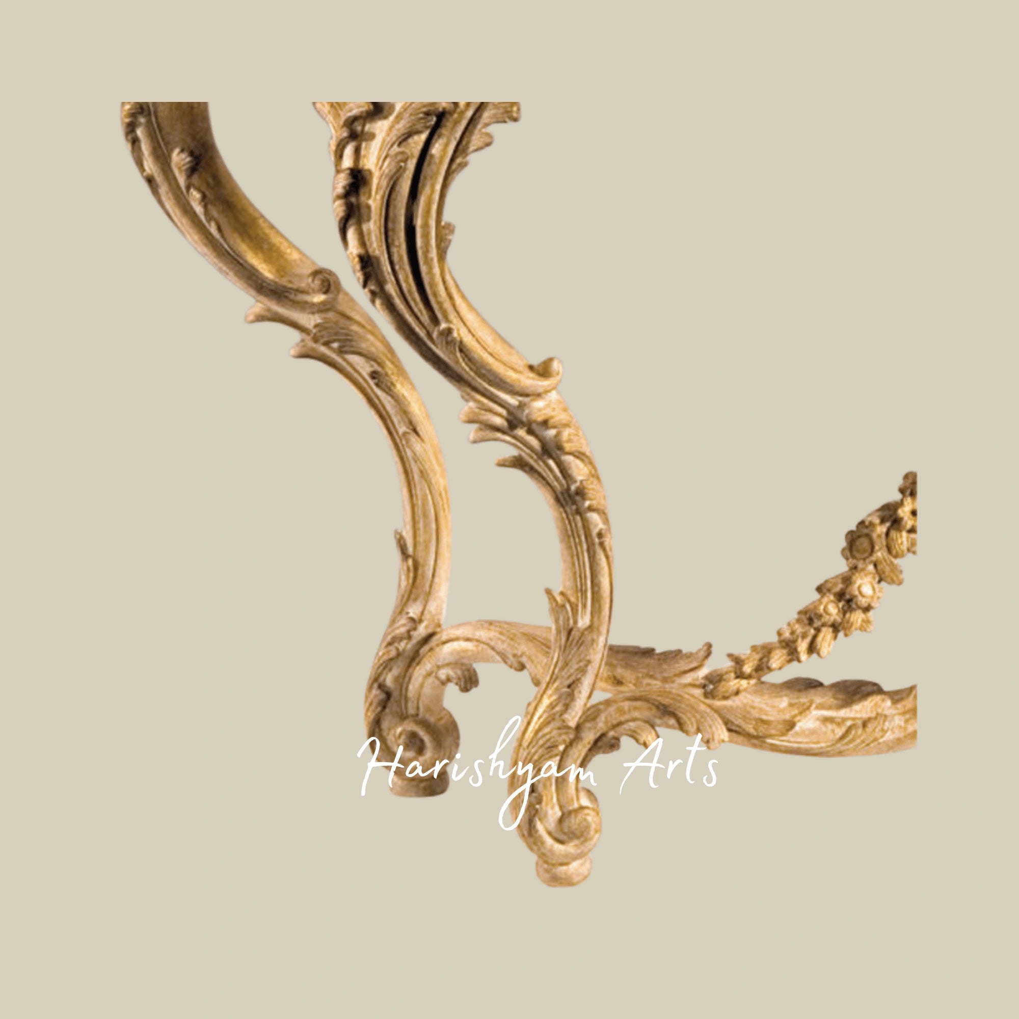 Antique Gold Leaf Wooden Console Table with Marble Top5