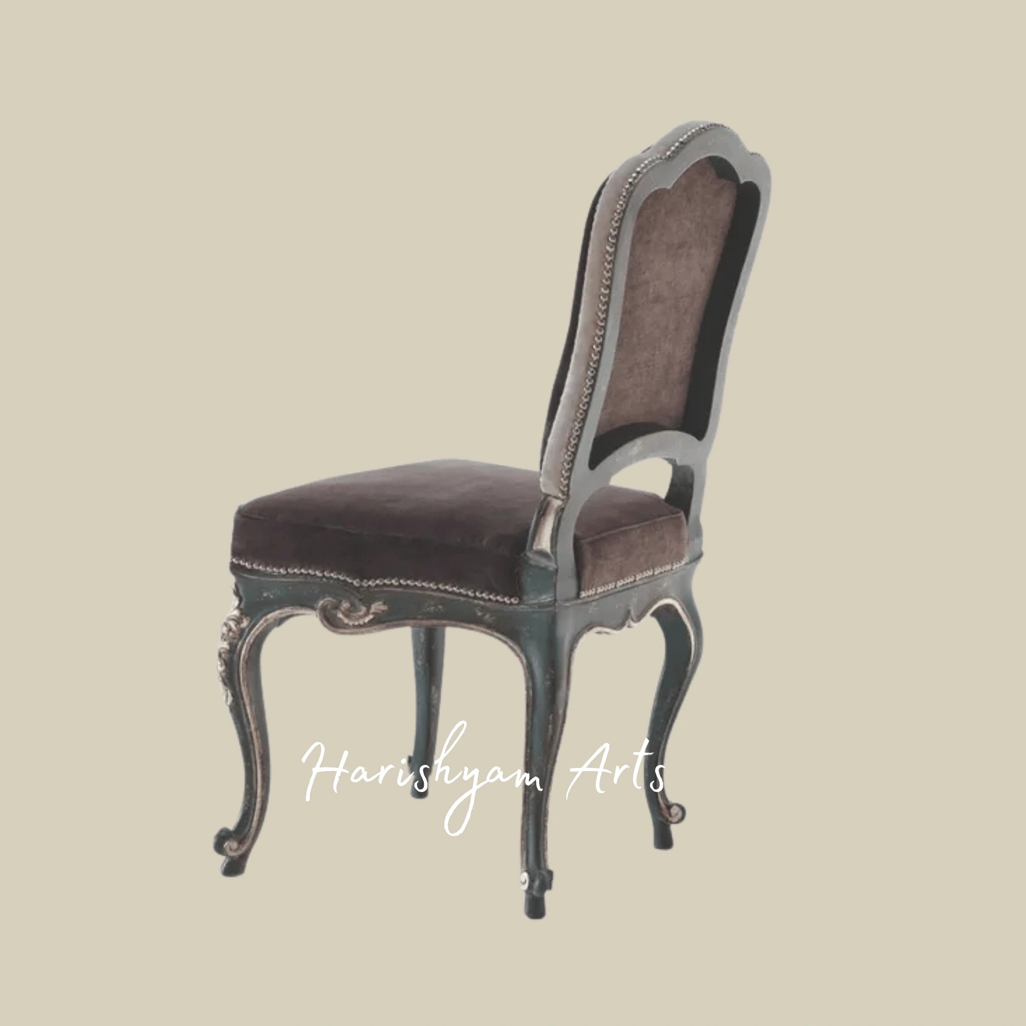 Antique Luxury Accent Chair with Hand-Carved Wooden Legs, Rich Upholstery, and Classic European Design