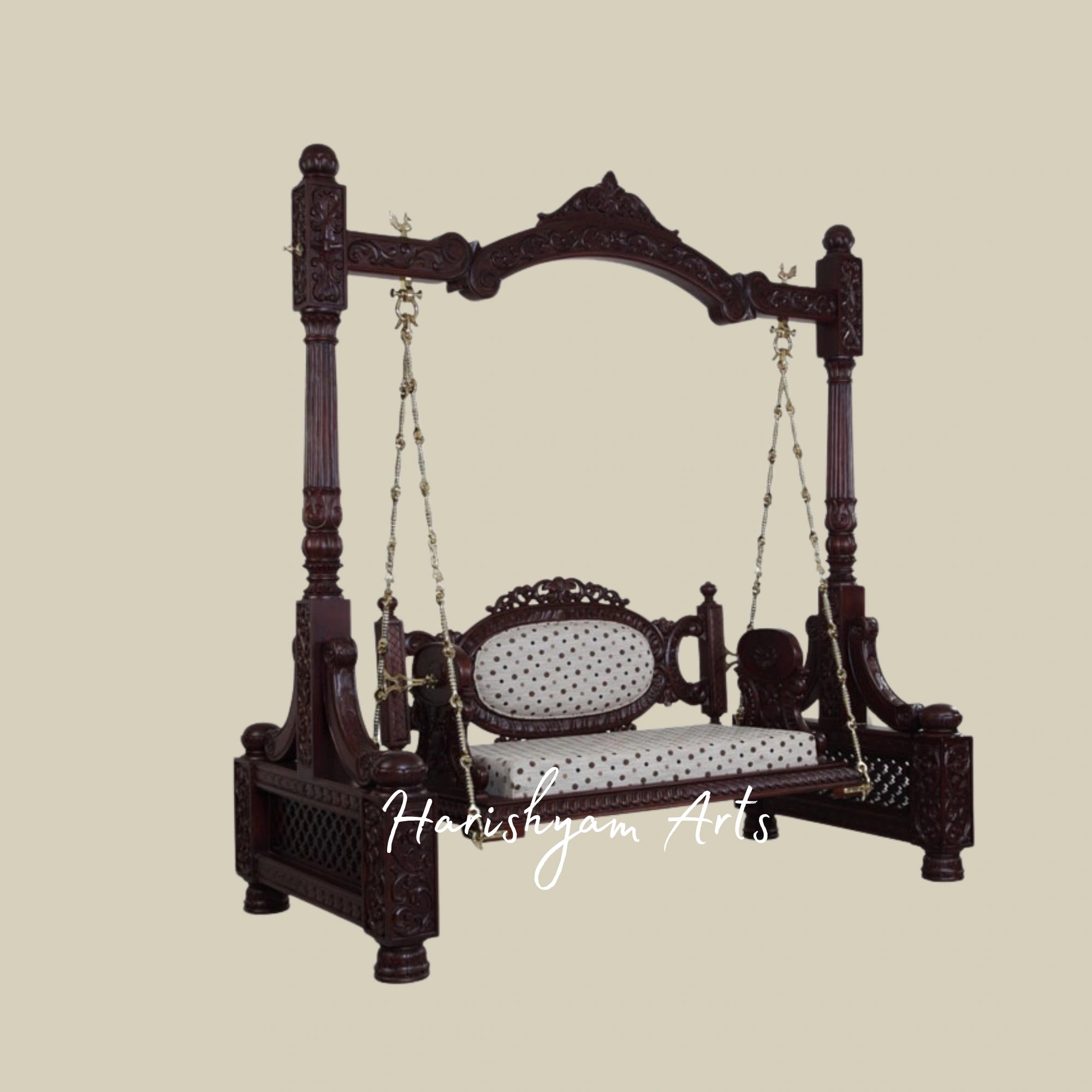 Antique Style Indian Wooden Swing with Ornate Pillars