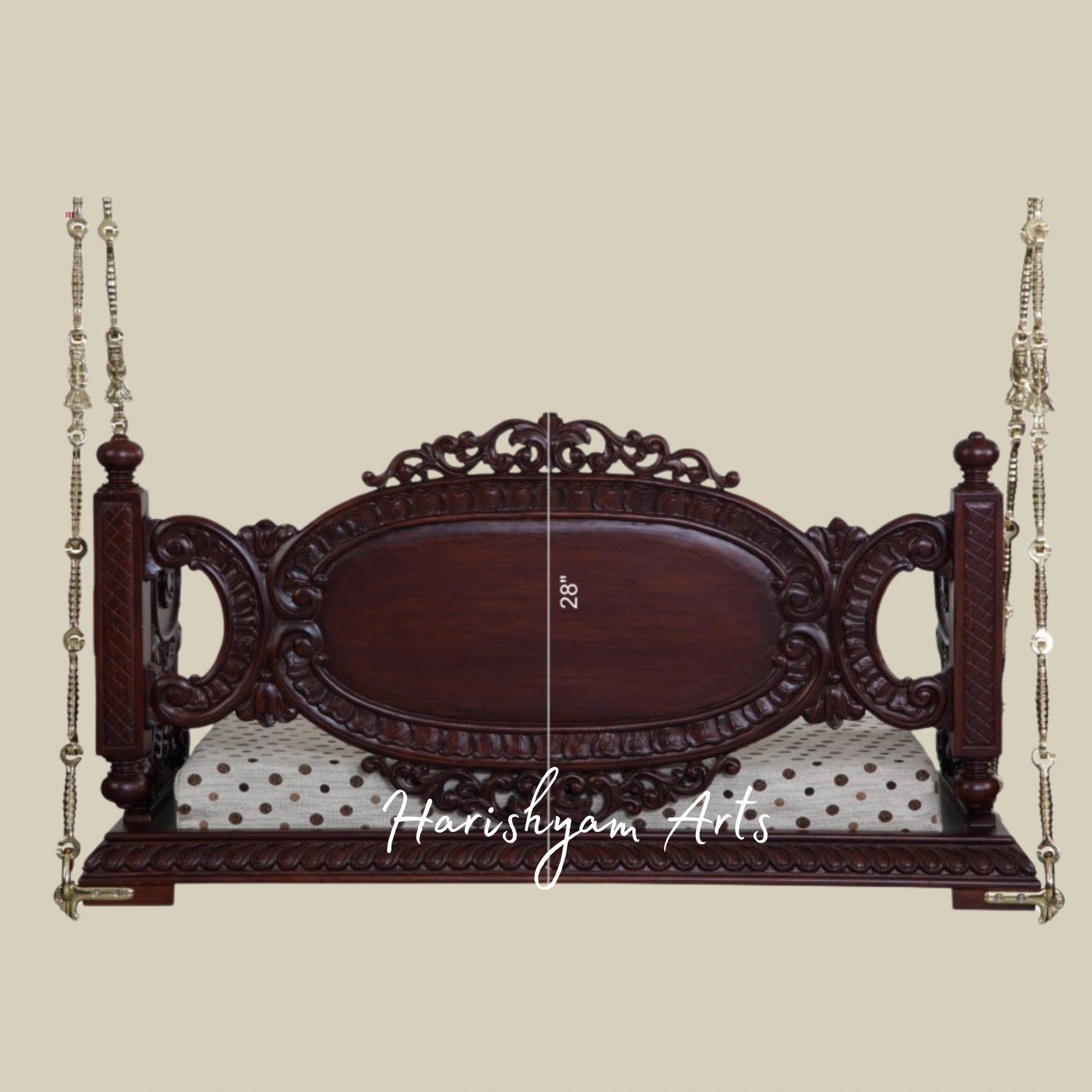 Antique Style Indian Wooden Swing with Ornate Pillars