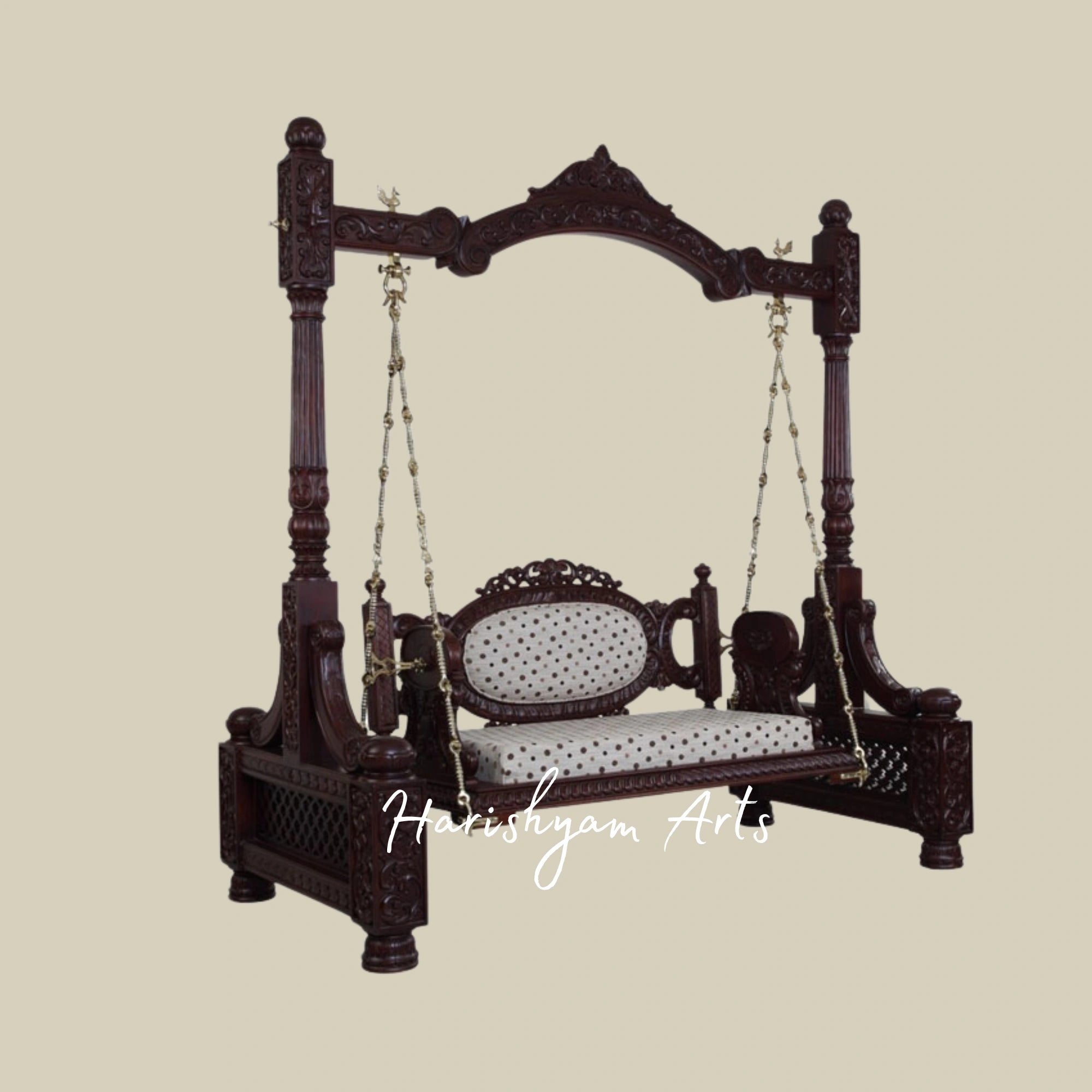 Antique Style Indian Wooden Swing with Ornate Pillars