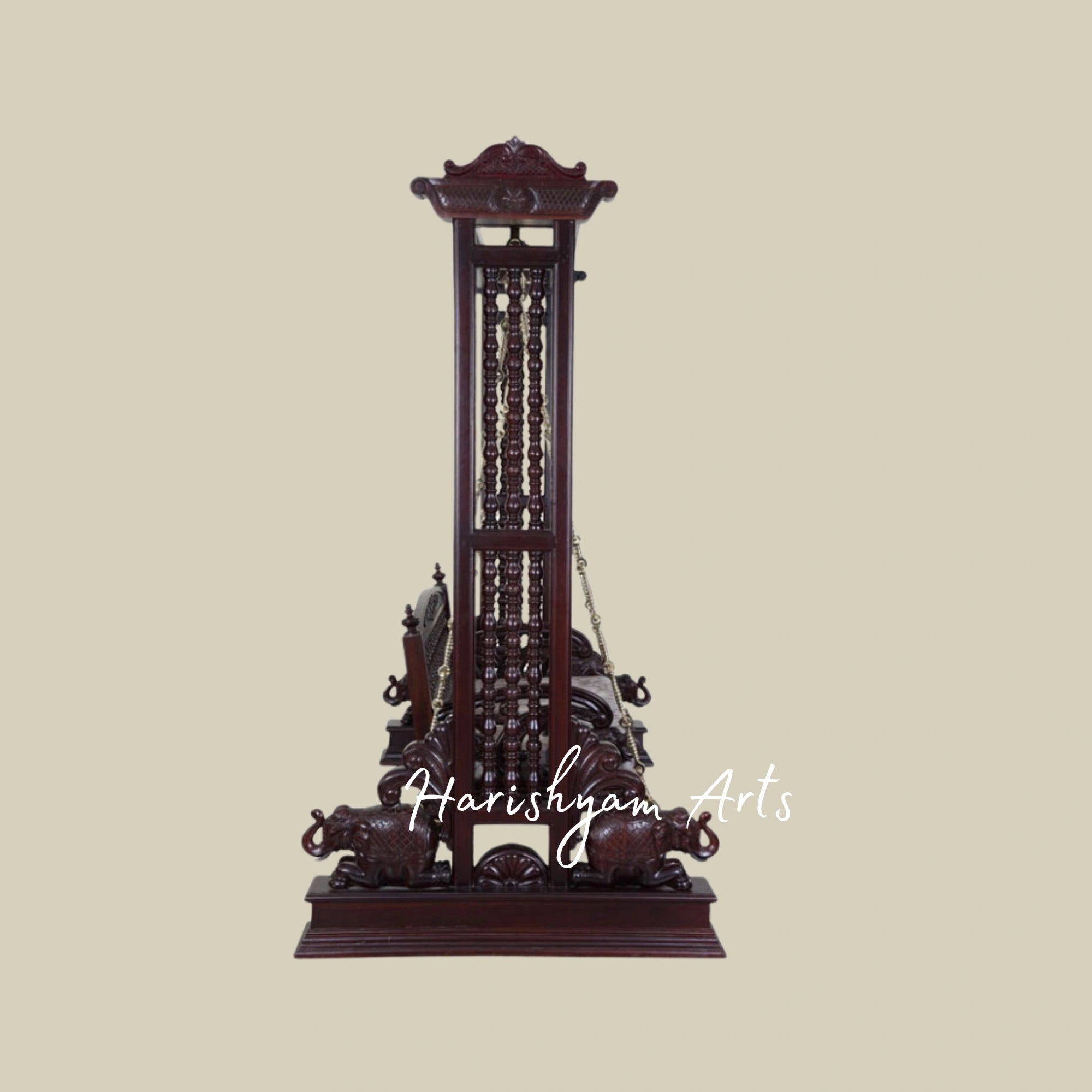 Antique Style Indian Wooden Swing with Ornate Pillars