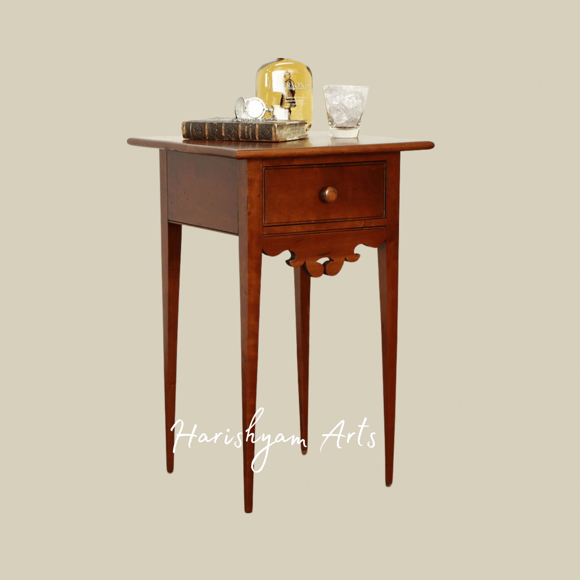 Antique Style Wooden Nightstand with Drawer