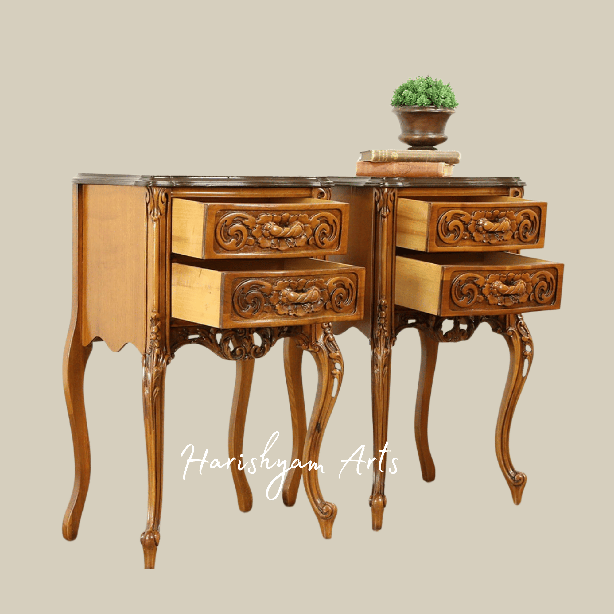 Antique Carved Wooden Nightstands with Drawers22