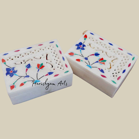 Antique Marble Jewelry Box with Handcrafted Inlay Work