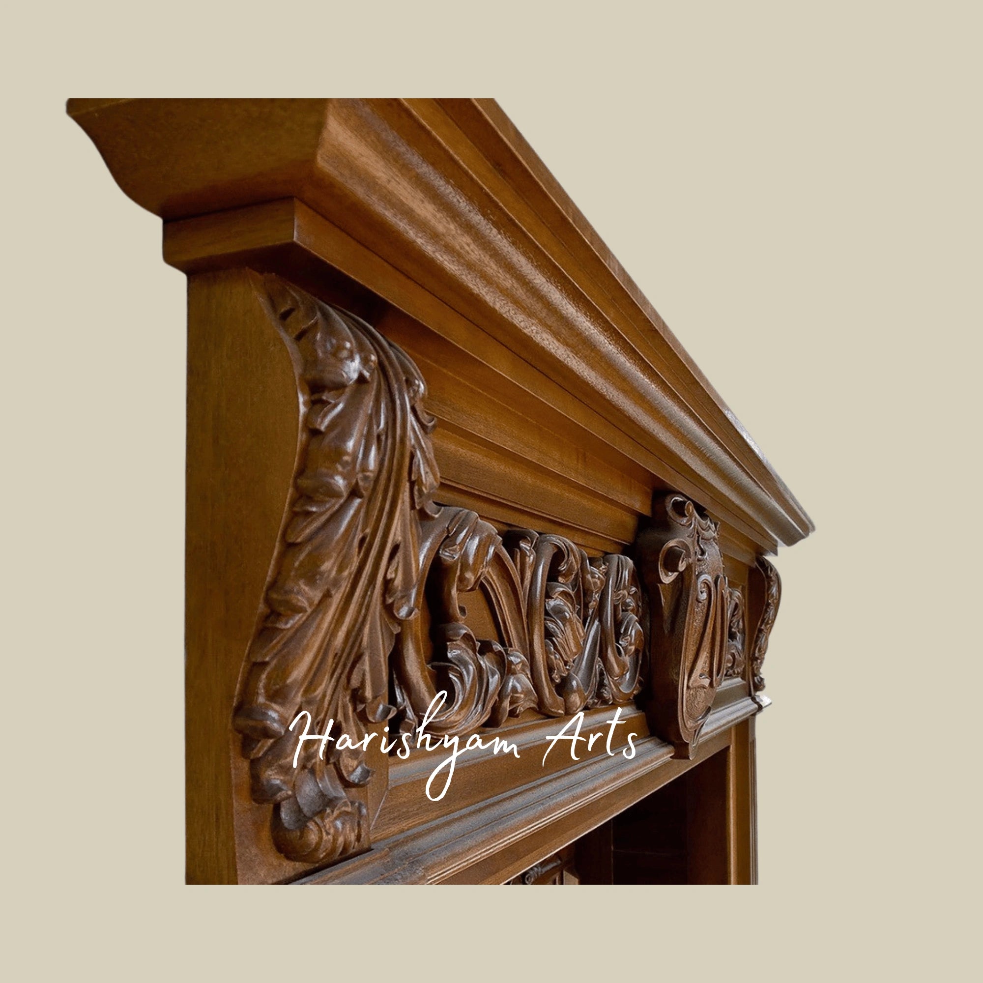 Aristocrat Classic Double Door – Ornate Solid Teak Main Entrance with Corinthian Motifs, Handcrafted Luxury Mansion Entry2