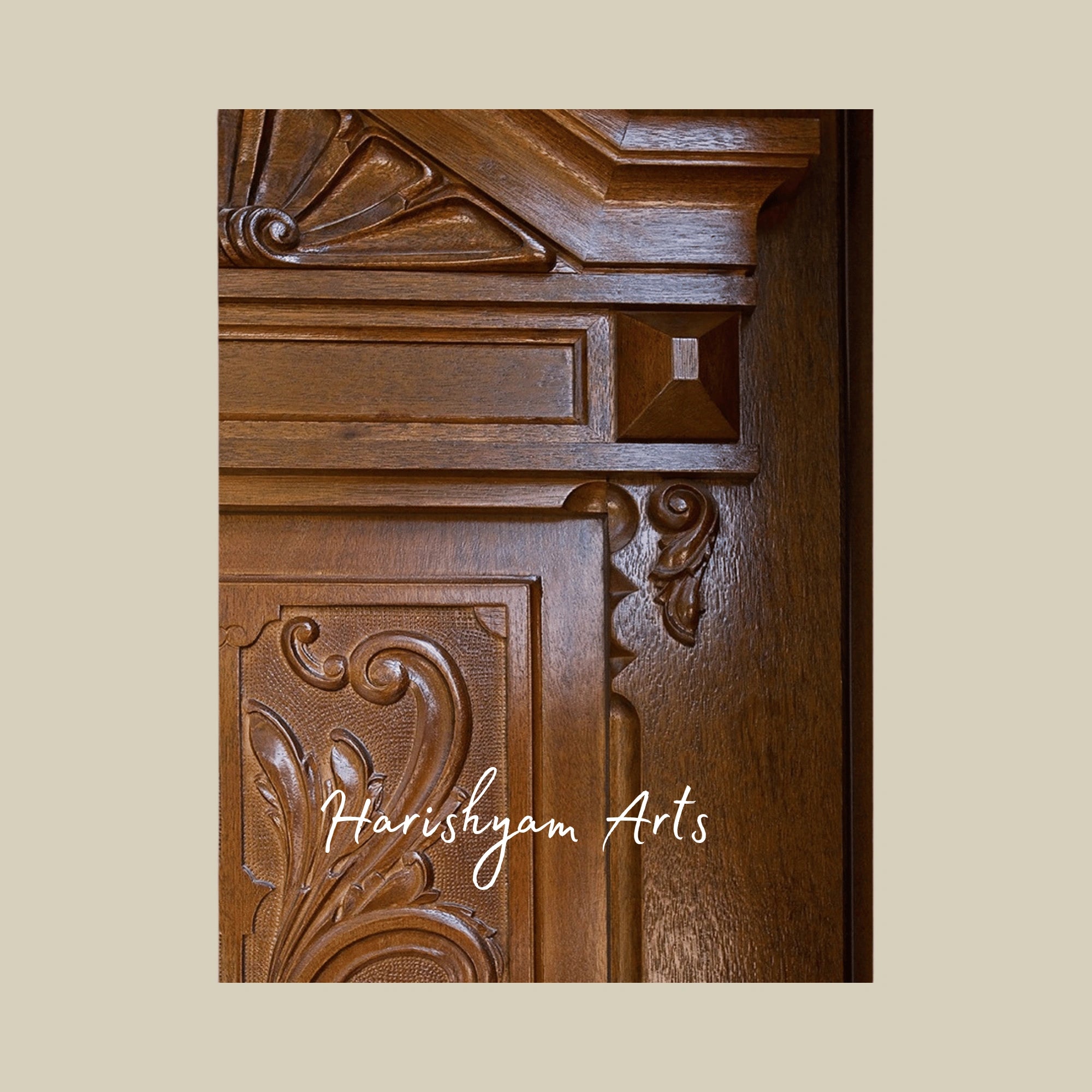 Aristocrat Classic Double Door – Ornate Solid Teak Main Entrance with Corinthian Motifs, Handcrafted Luxury Mansion Entry