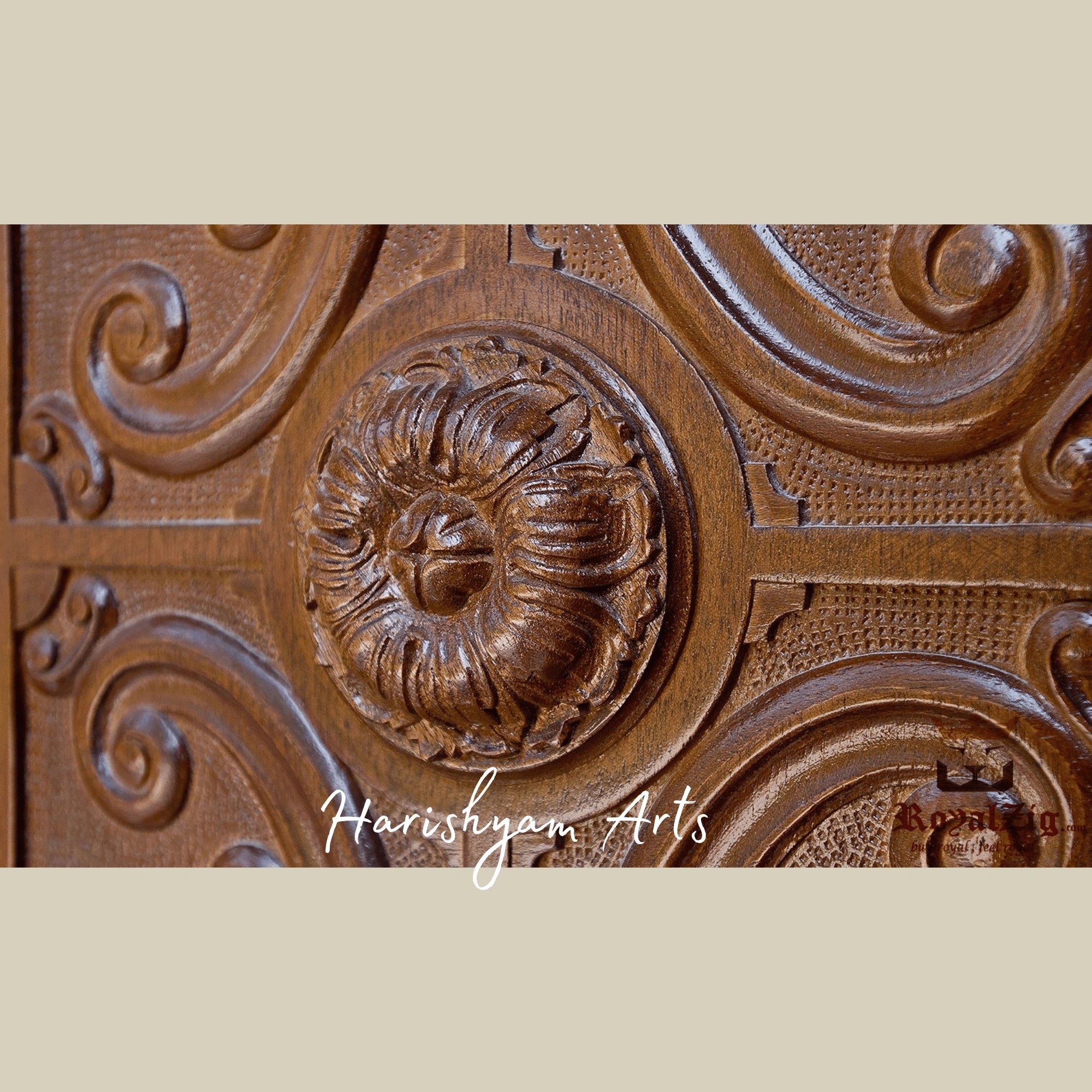 Aristocrat Classic Double Door – Ornate Solid Teak Main Entrance with Corinthian Motifs, Handcrafted Luxury Mansion Entry5