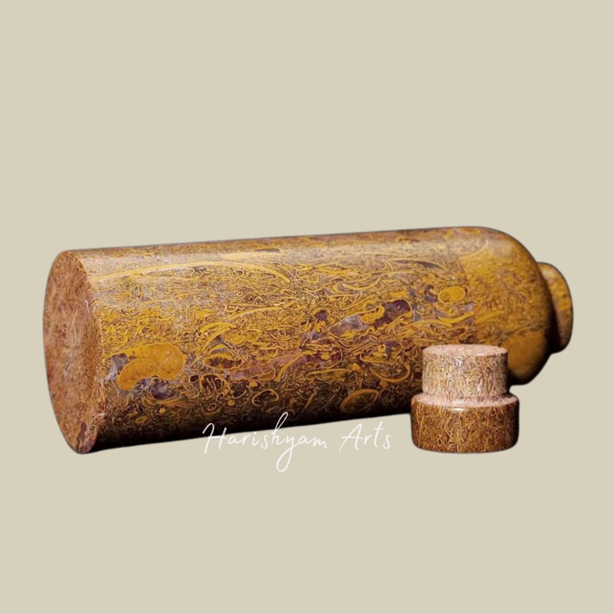 Habur Stone Bottle – Jaisalmer Fossil Stone, 650ml Multipurpose Drinking Vessel